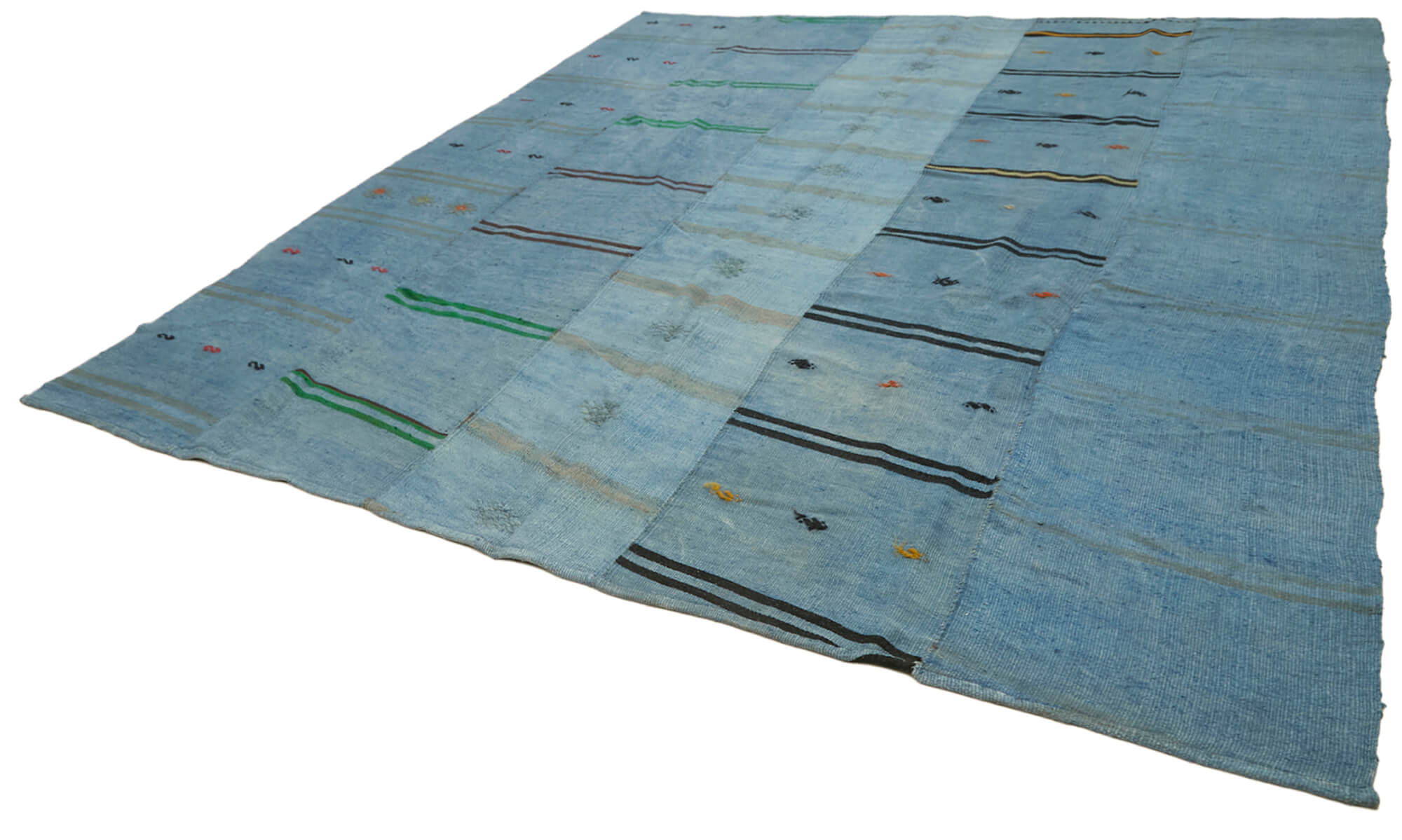 Handmade Hemp Rug – Blue Geometric Area Rug | Vintage Handwoven Carpet 10'6''x11'4''