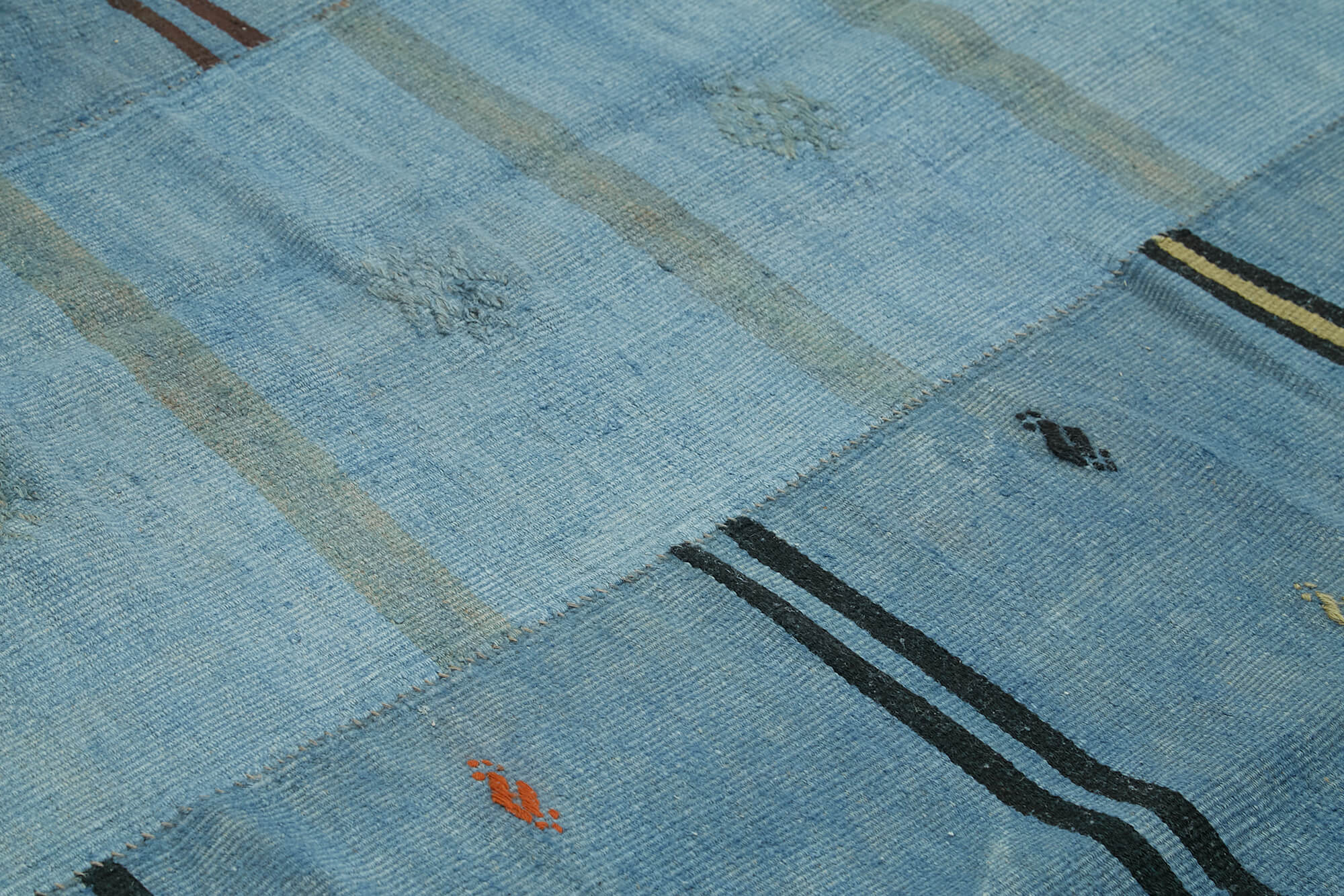 Handmade Hemp Rug – Blue Geometric Area Rug | Vintage Handwoven Carpet 10'6''x11'4''