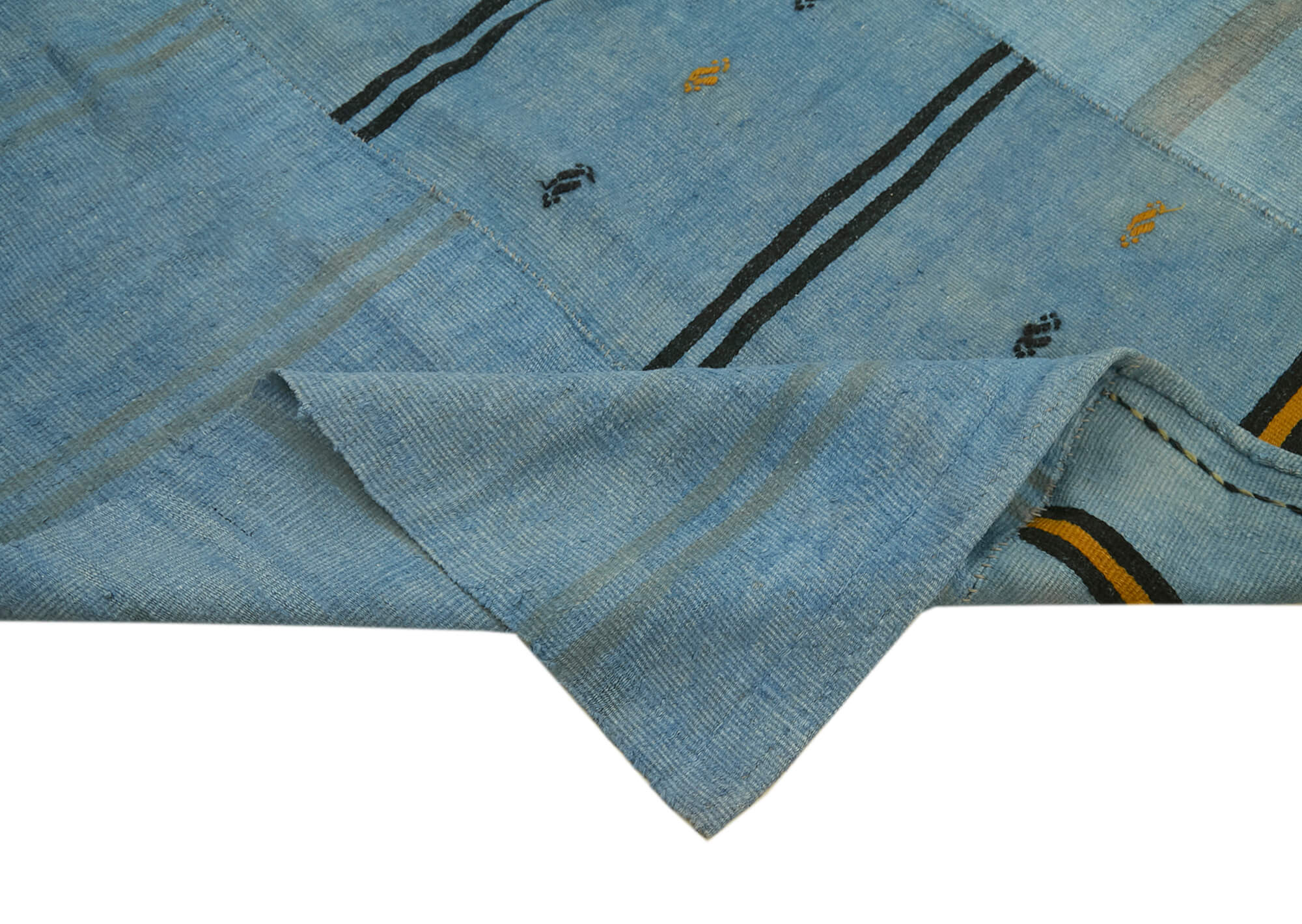 Handmade Hemp Rug – Blue Geometric Area Rug | Vintage Handwoven Carpet 10'6''x11'4''