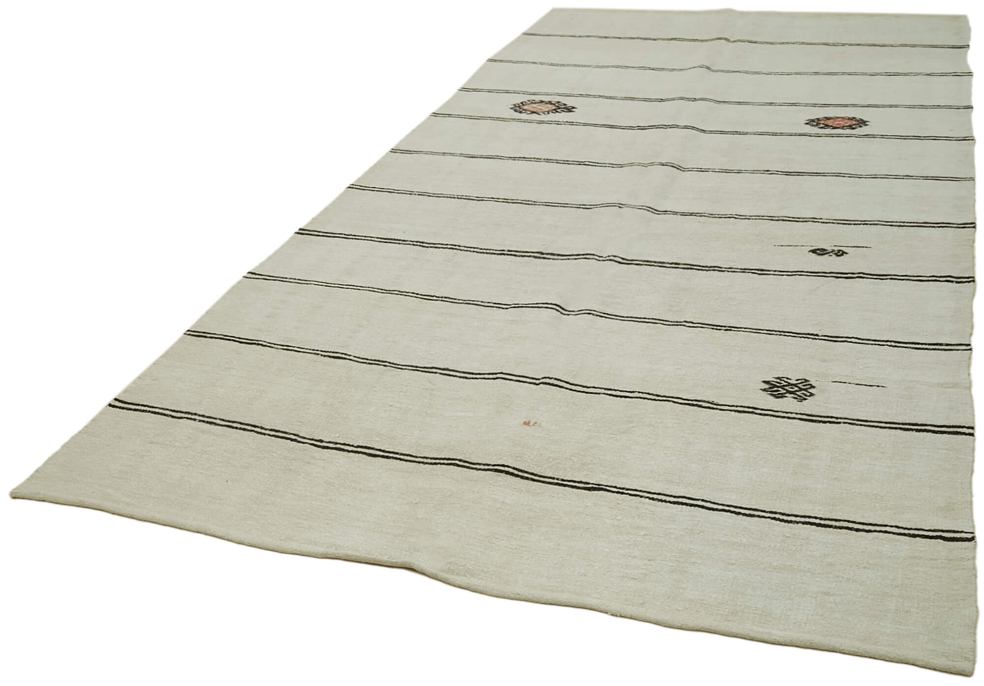 Handmade Hemp Rug | Vintage Handwoven Rug with Soft Textured Carpet – Beige Geometric Area Rug