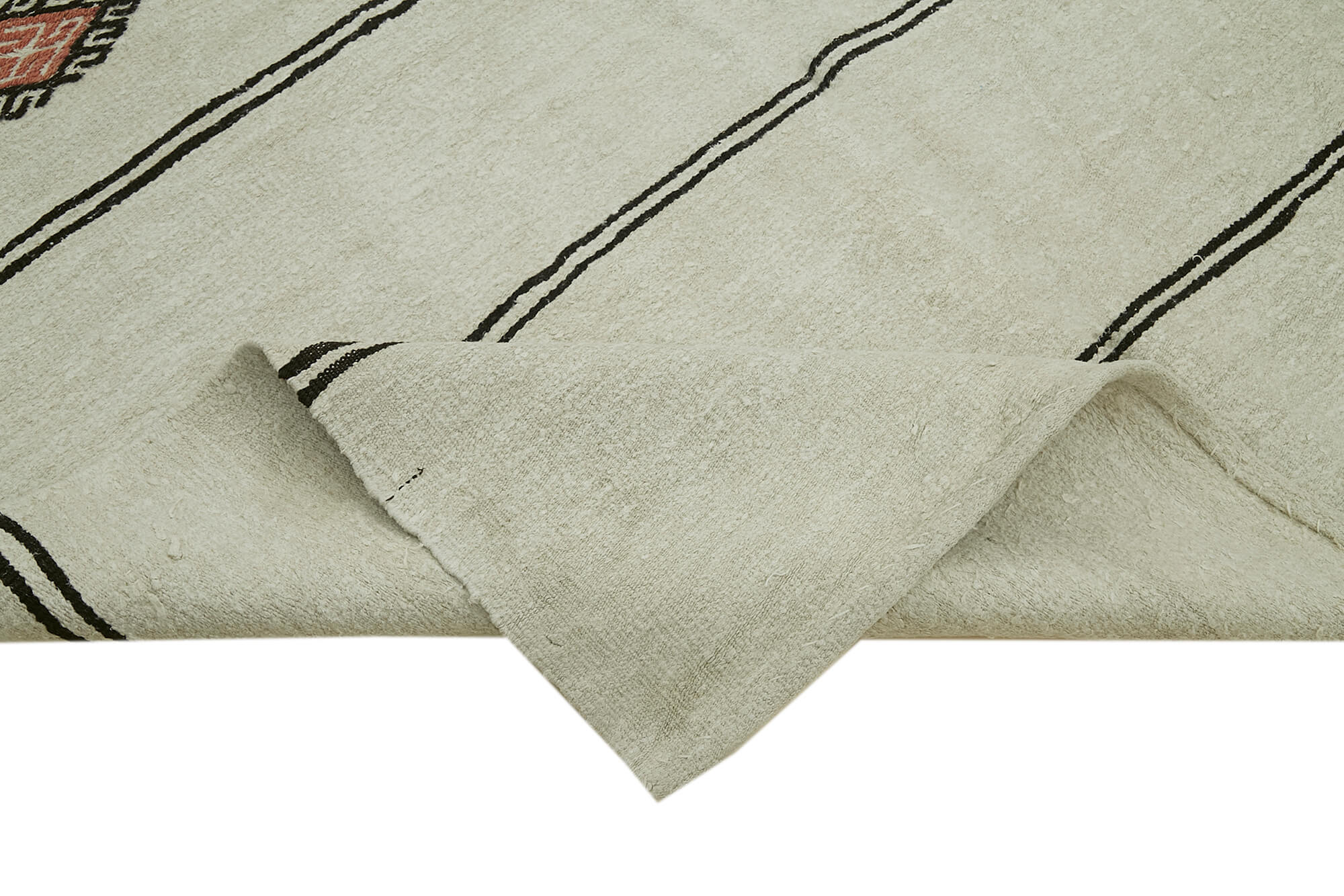 Handmade Hemp Rug | Vintage Handwoven Rug with Soft Textured Carpet – Beige Geometric Area Rug