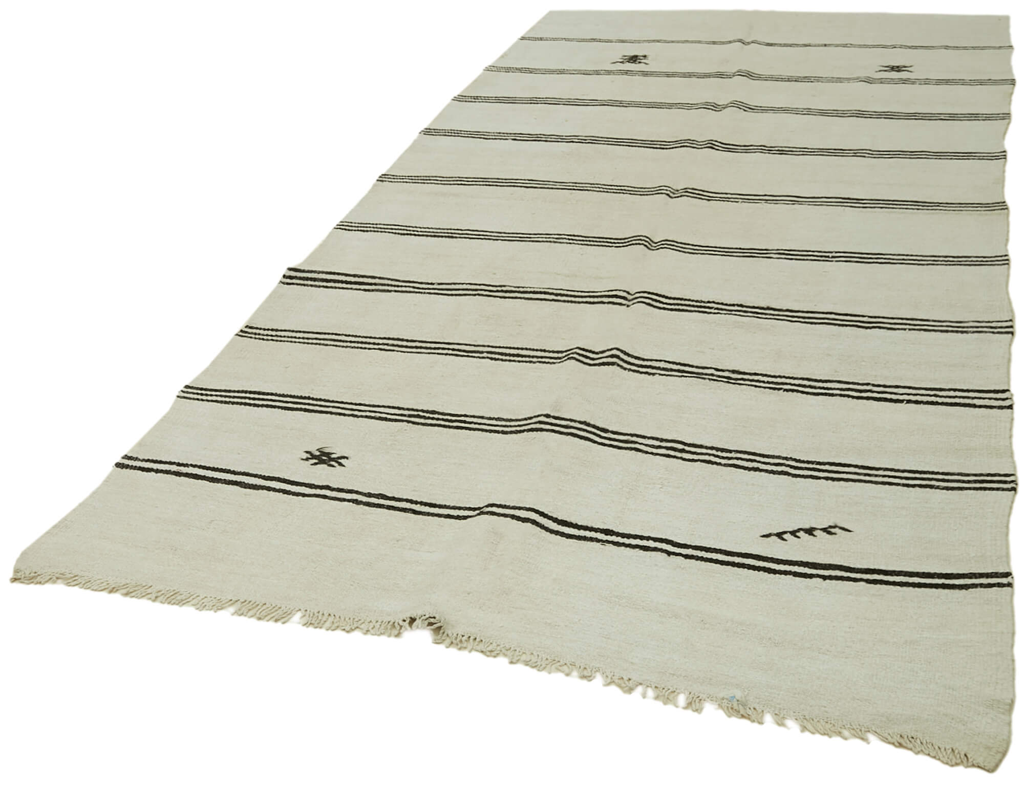 Handmade Hemp Rug – Kendir White Geometric Area Rug 5'7'' x 11'7'' Durable Wool Cotton Blend
