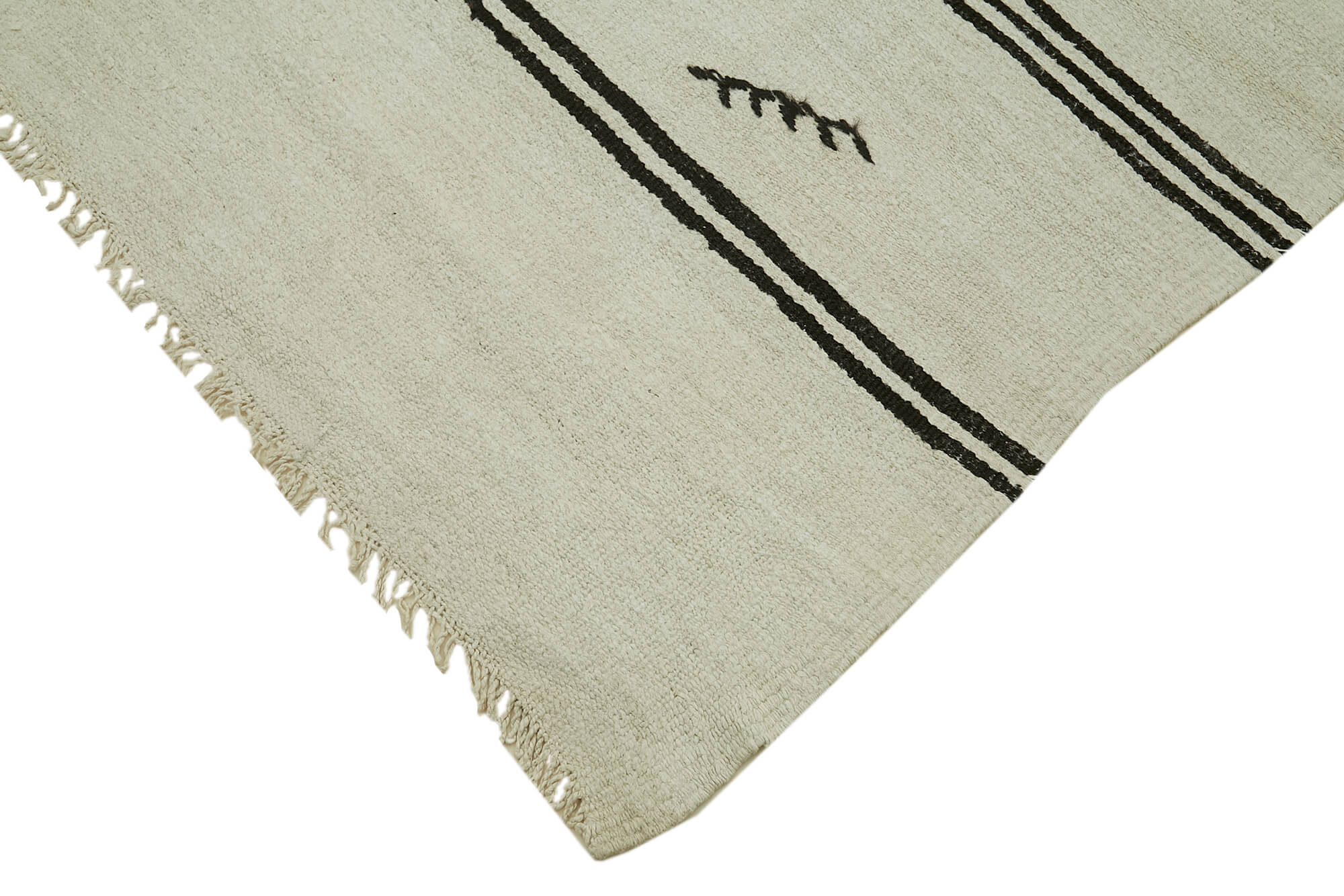 Handmade Hemp Rug – Kendir White Geometric Area Rug 5'7'' x 11'7'' Durable Wool Cotton Blend