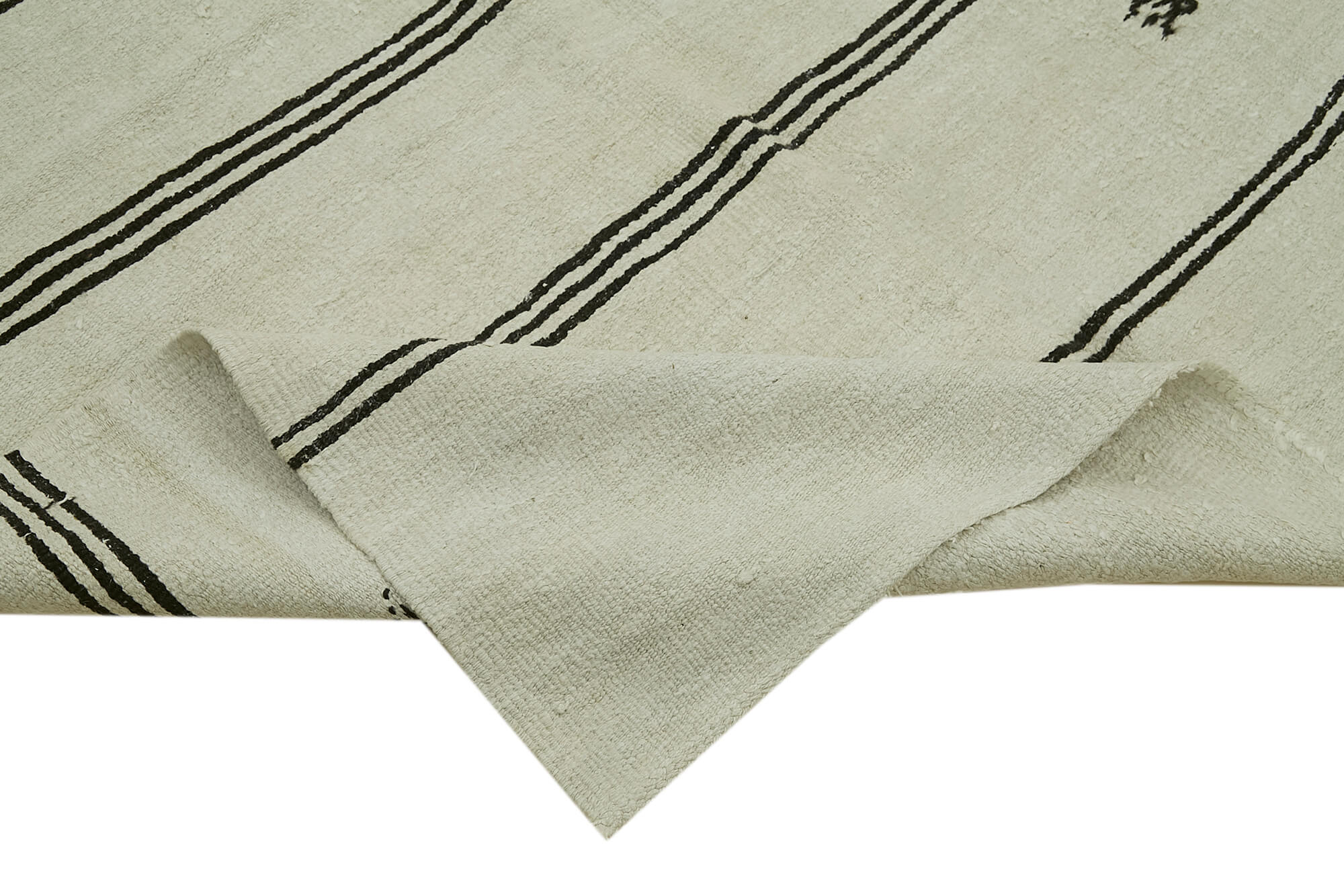 Handmade Hemp Rug – Kendir White Geometric Area Rug 5'7'' x 11'7'' Durable Wool Cotton Blend
