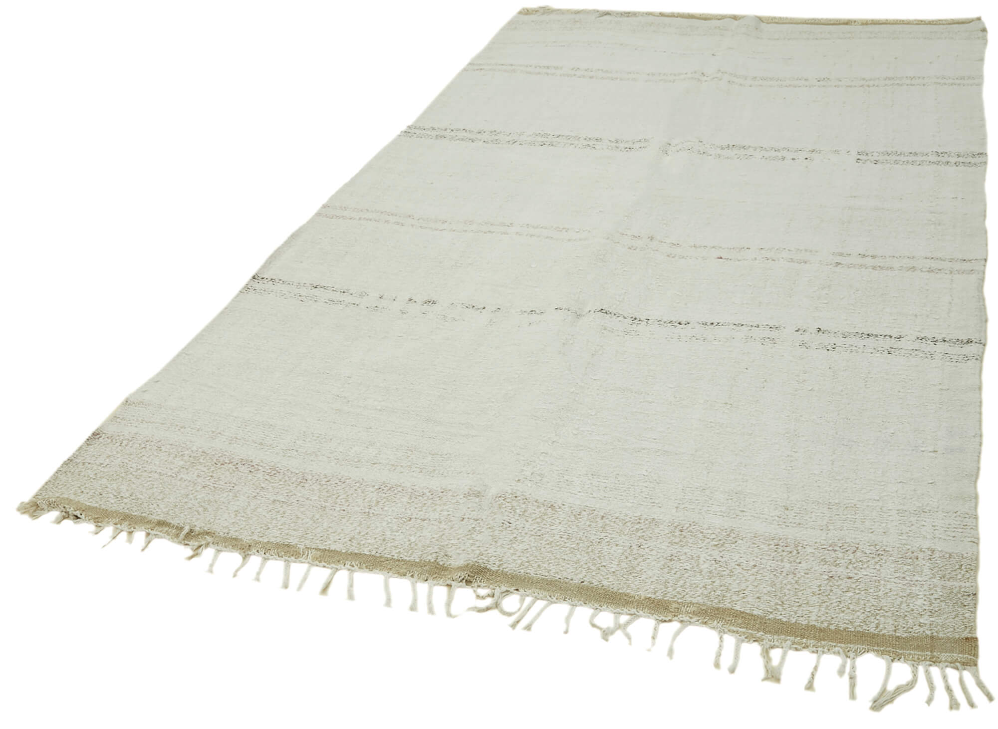 Handmade Hemp Rug – White Geometric Area Rug | Vintage Turkish Carpet 5'4''x8'2''