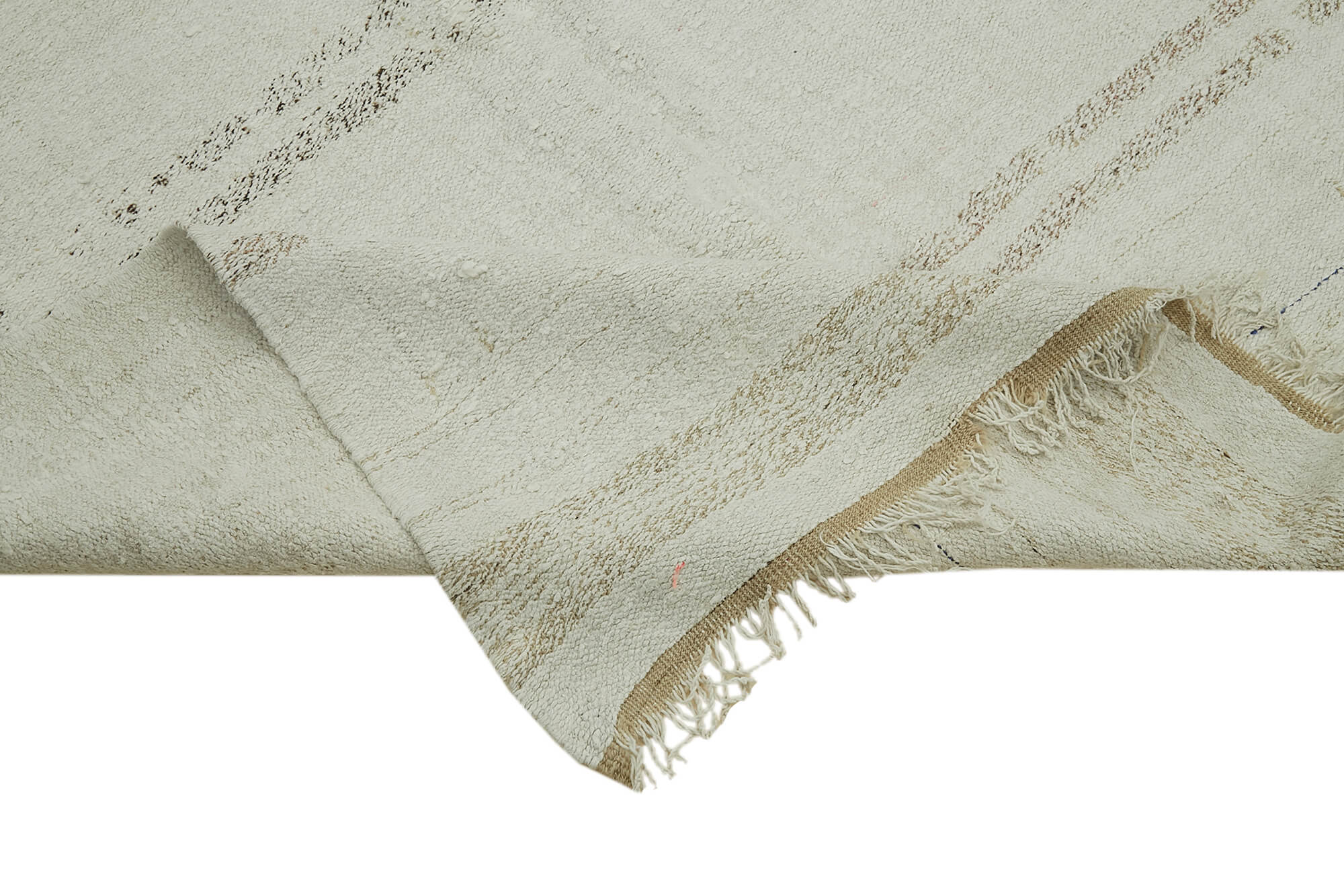 Handmade Hemp Rug – White Geometric Area Rug | Vintage Turkish Carpet 5'4''x8'2''