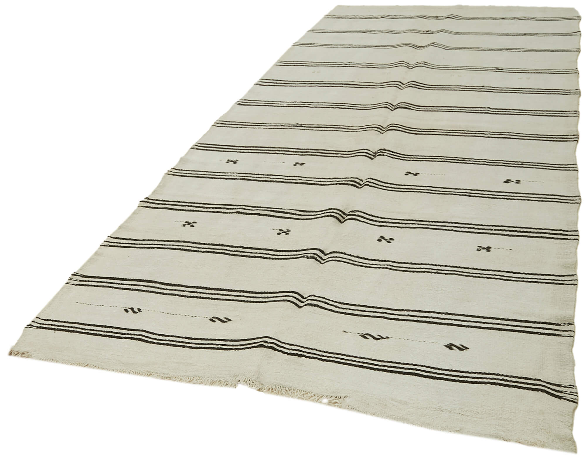 Handmade Hemp Rug - Kendir White Geometric Area Rug 5'3'' x 10'4'' Eco Friendly Home Decor