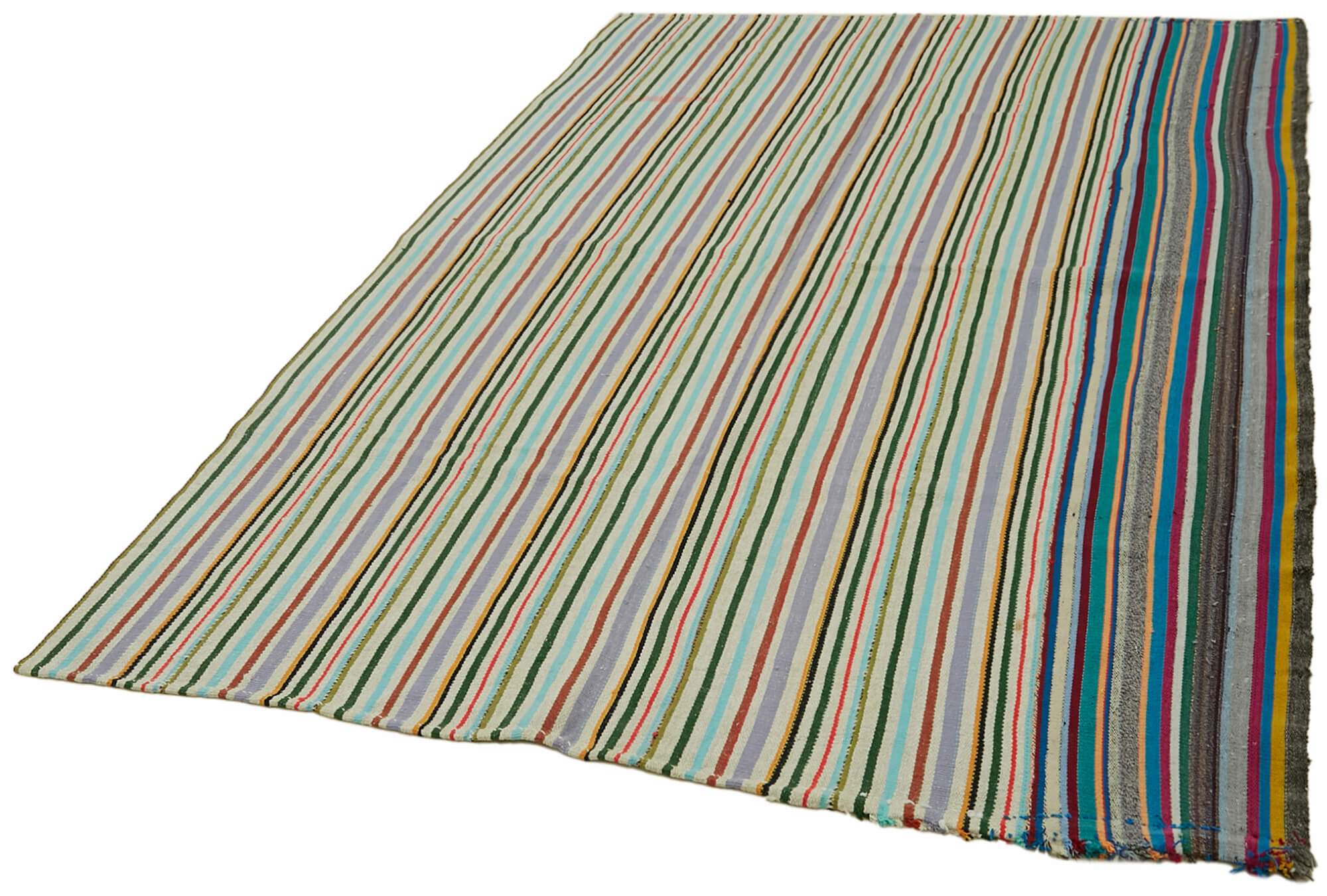 Handmade Hemp Rug – White Geometric Area Rug with Cotton Wool Blend, Durable Eco Friendly Flooring 5'6'' x 8'4''
