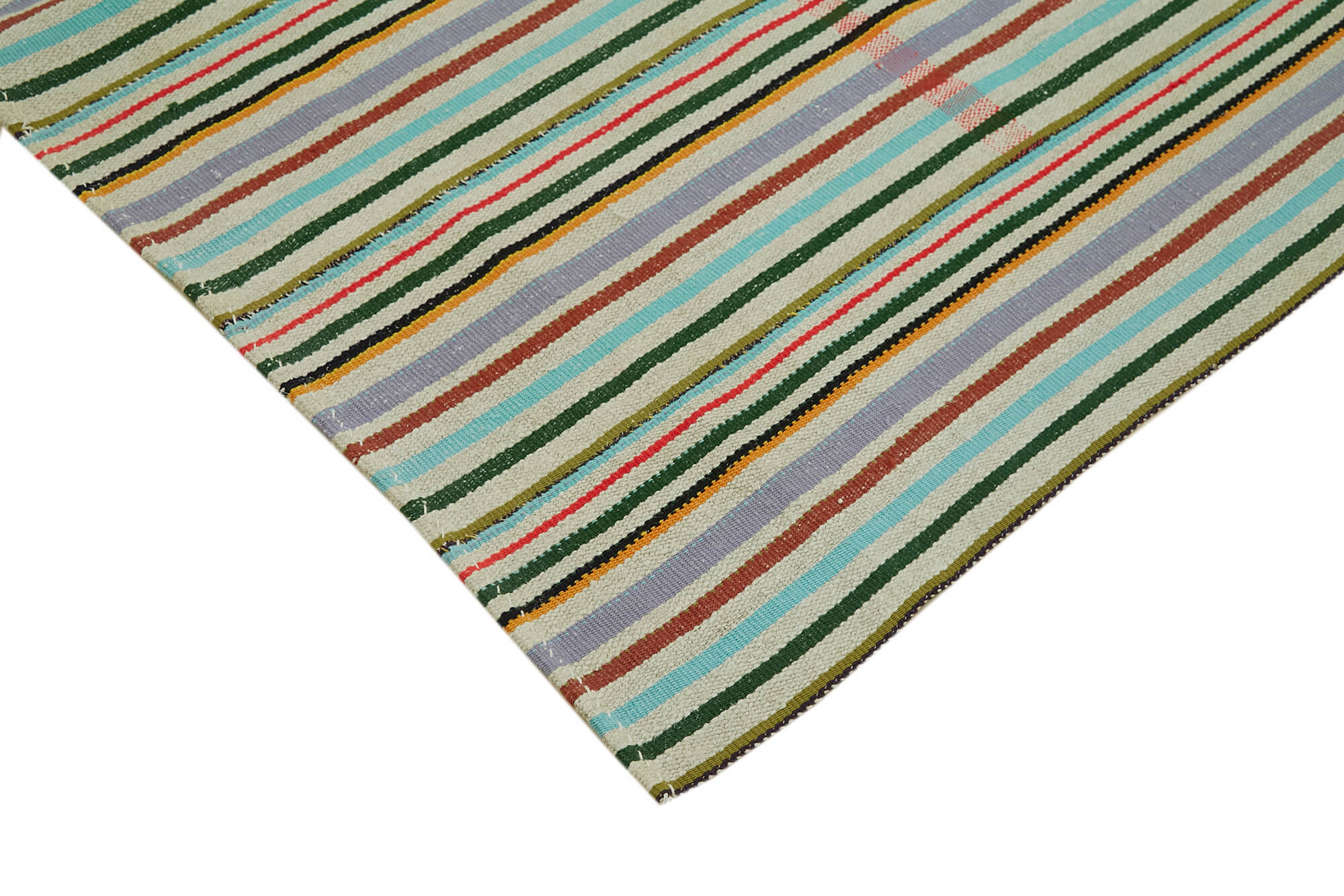 Handmade Hemp Rug – White Geometric Area Rug with Cotton Wool Blend, Durable Eco Friendly Flooring 5'6'' x 8'4''