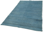 Handmade Hemp Rug – Blue Geometric Area Rug | Vintage Turkish Carpet 5'2''x9'0''