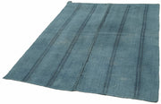 Handmade Hemp Rug – Blue Geometric Area Rug with Durable Hemp Fiber & Wool Blend 5'x6'7"