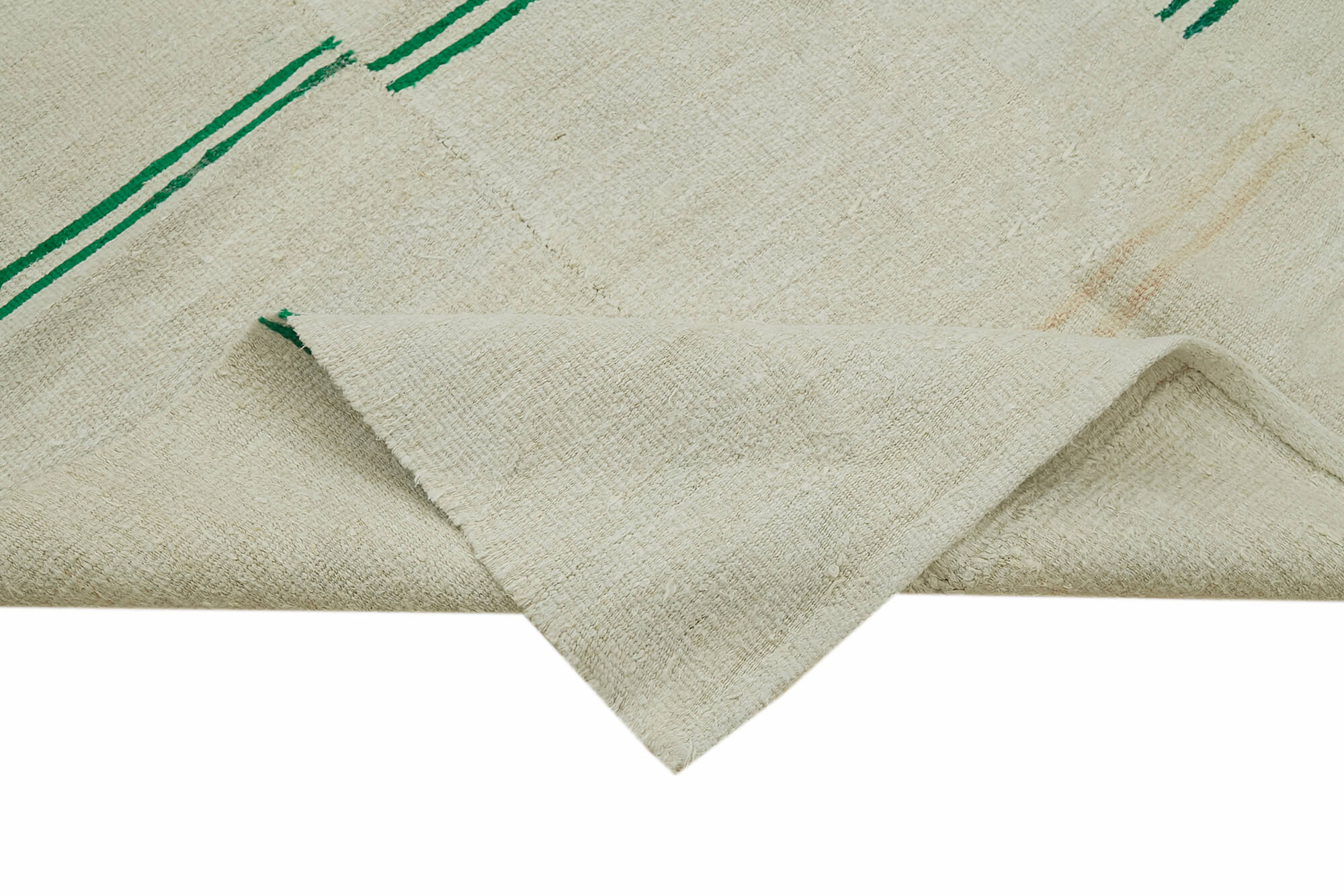 Handmade Hemp Rug - Kendir Beige Geometric Area Rug 5'5'' x 12'10'' Eco Friendly