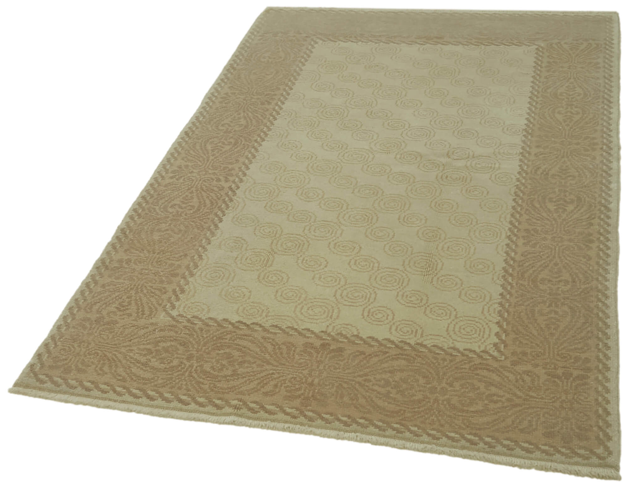 Handmade Wool Cotton Rug | Turkish Vintage Carpet - Neutral Color Rug 4x6