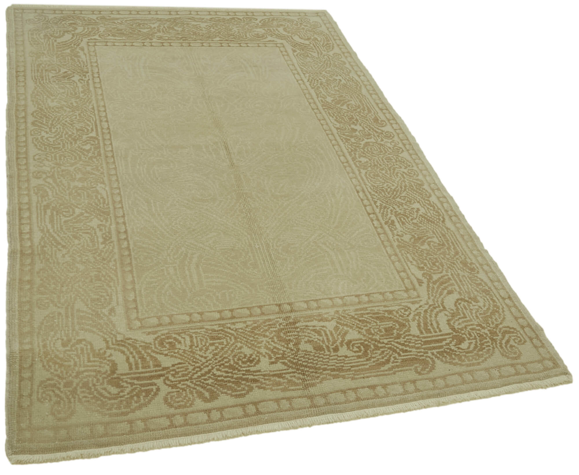 Handmade Wool Cotton Rug – Classic Beige Area Rug, Vintage Turkish Carpet 3'10''x6'