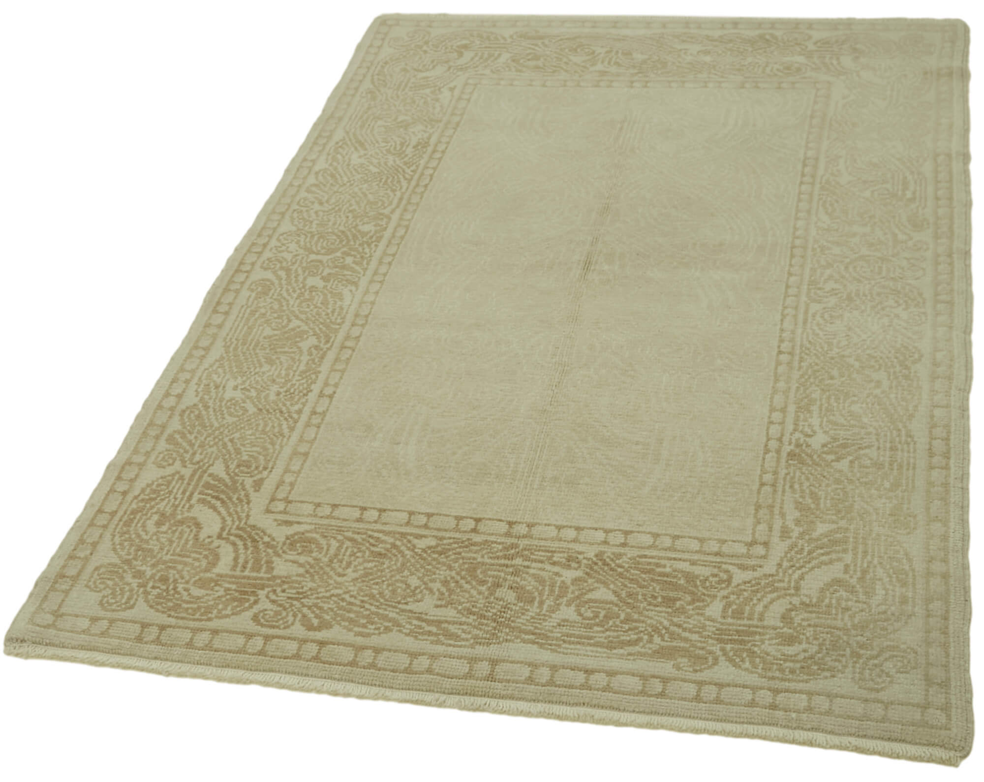 Handmade Wool Cotton Rug – Classic Beige Area Rug, Vintage Turkish Carpet 3'10''x6'