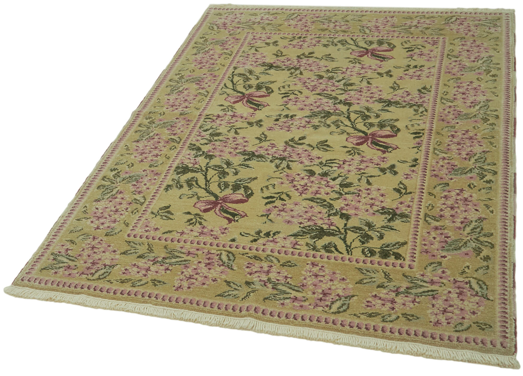 Handmade Wool Cotton Rug – Tebriz Green Classic 4'1''x5'11'' Vintage Area Rug