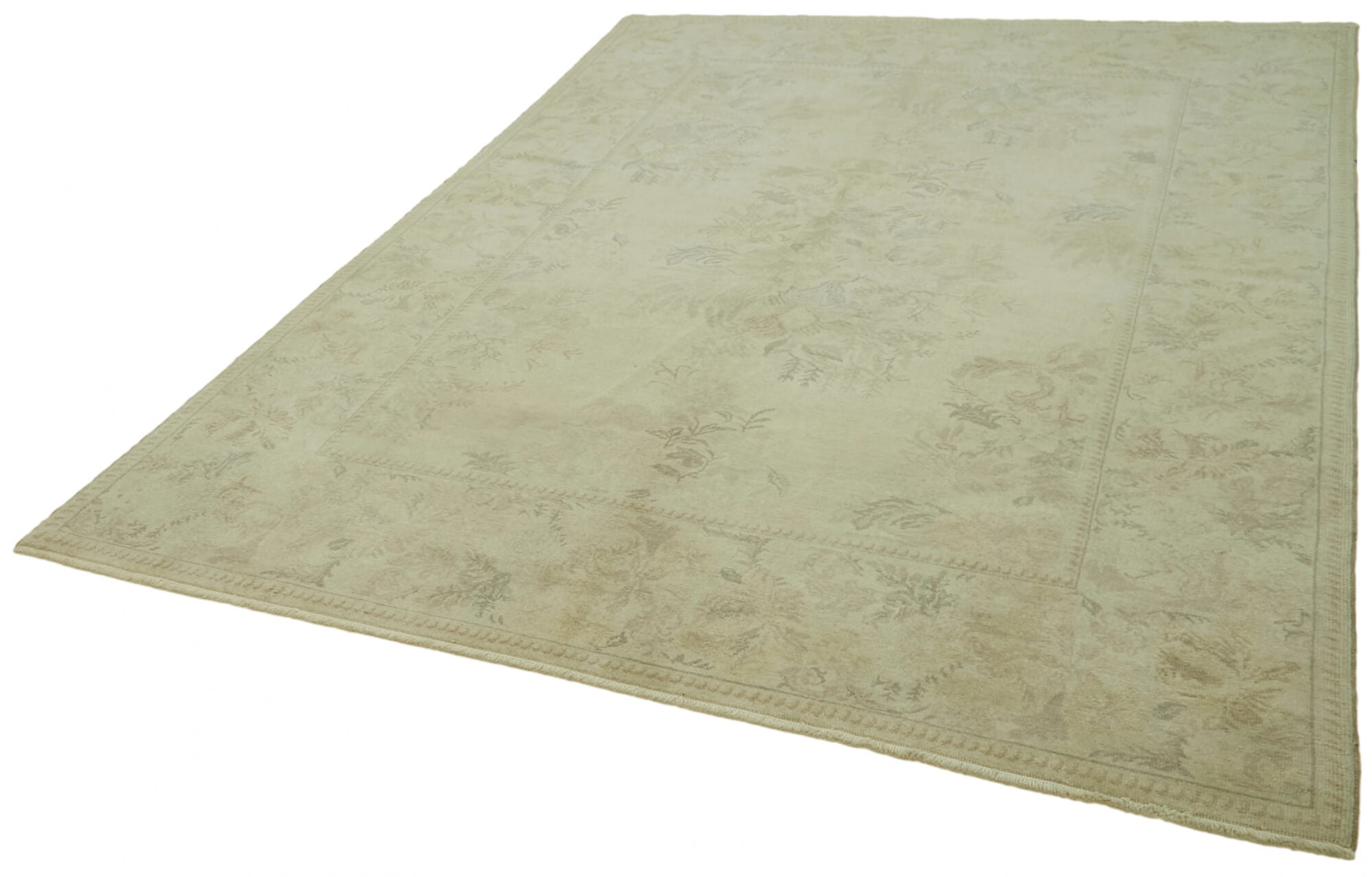 Handmade Wool Cotton Rug - Classic Beige Turkish Hand Knotted Area Rug 6'8''x8'10''