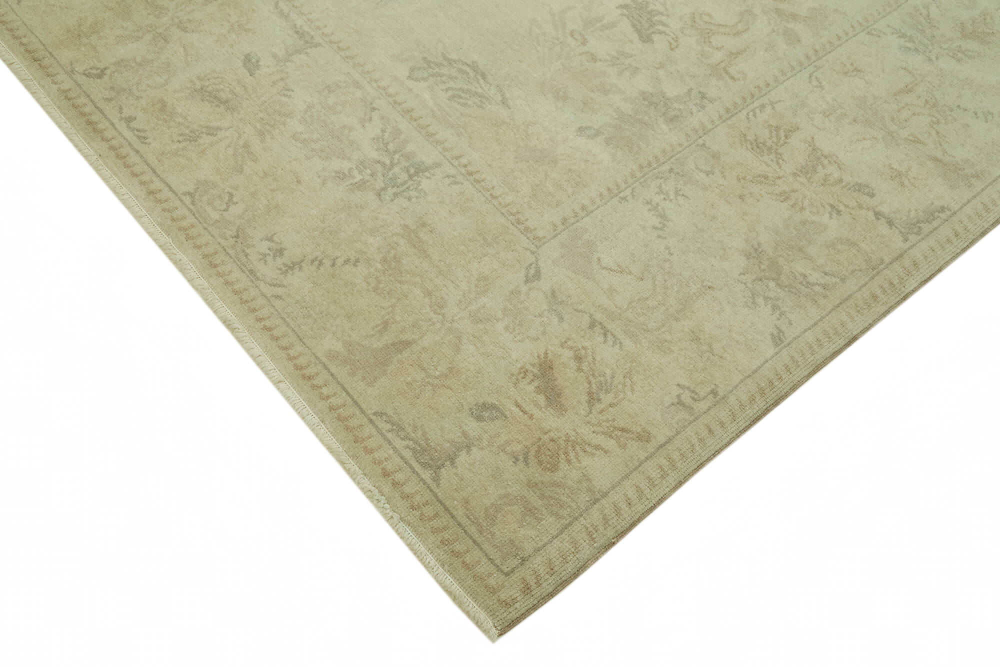 Handmade Wool Cotton Rug - Classic Beige Turkish Hand Knotted Area Rug 6'8''x8'10''