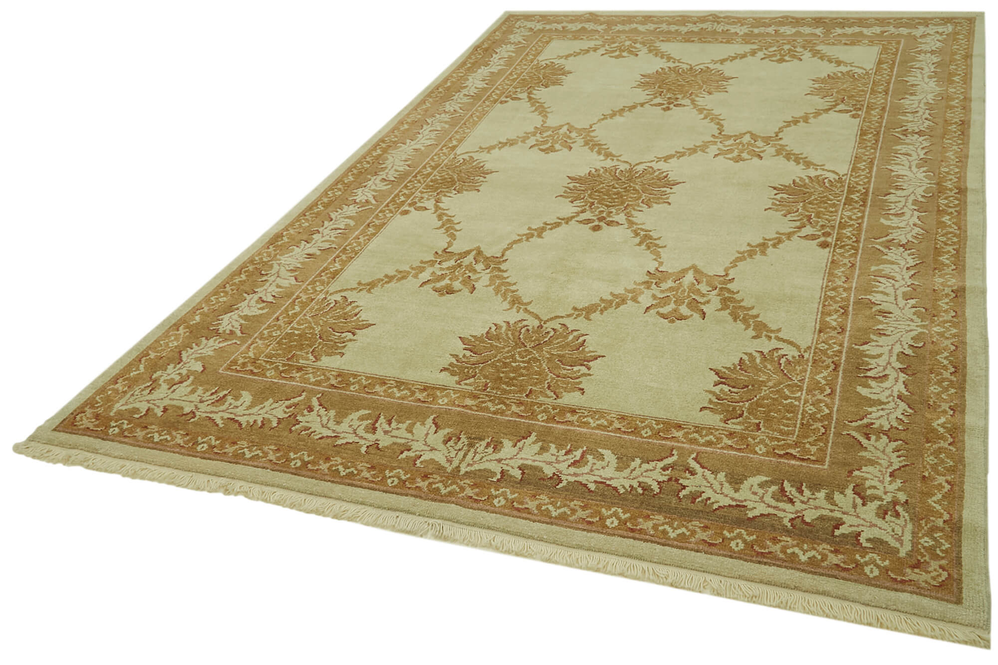 Handmade Wool Cotton Rug – Classic Beige Vintage Turkish Carpet 6'8''x10'1''