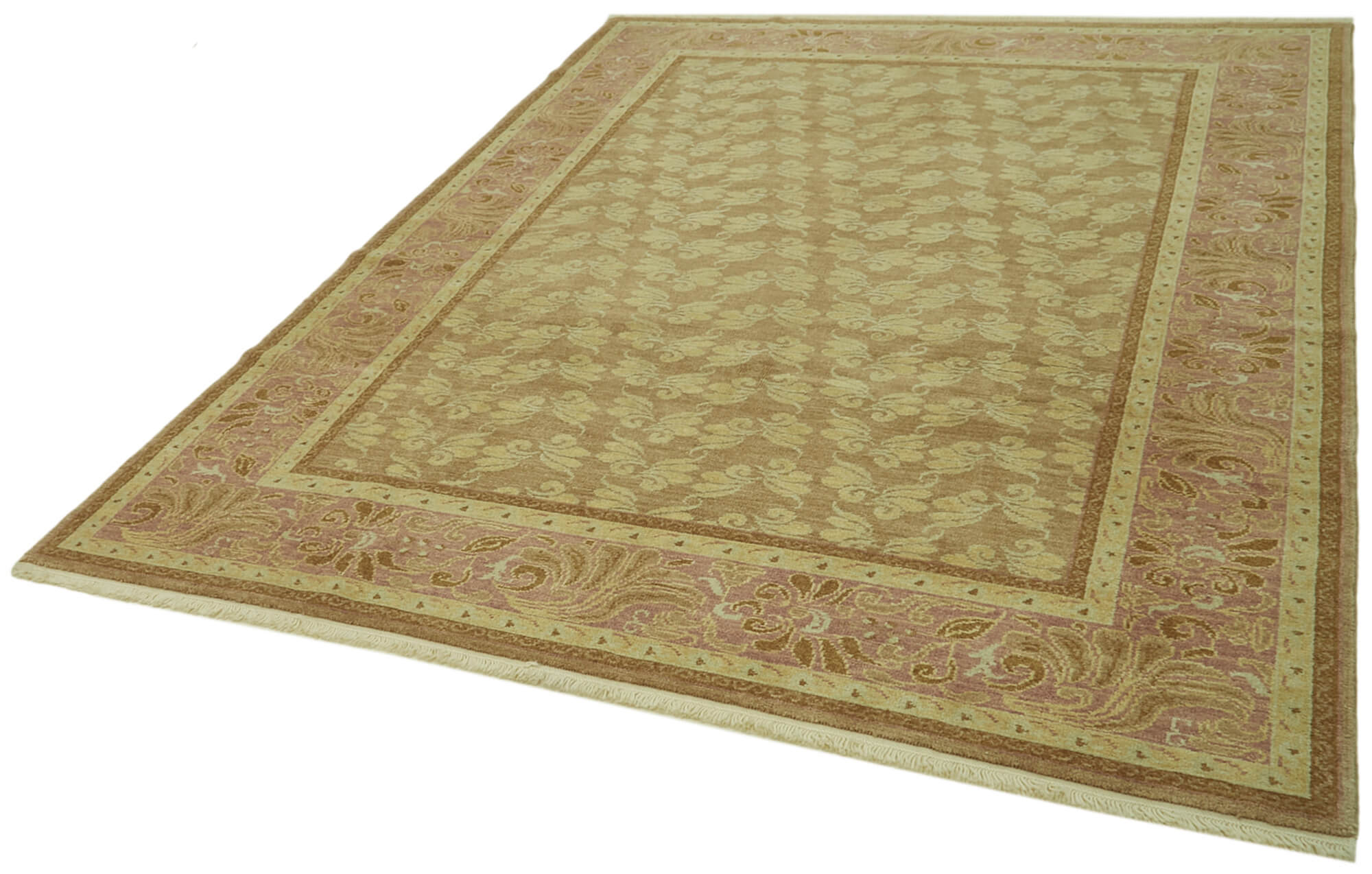Handmade Wool Cotton Rug – Classic Beige Carpet | Vintage Turkish Hand Knotted Area Rug 6'8''x9'