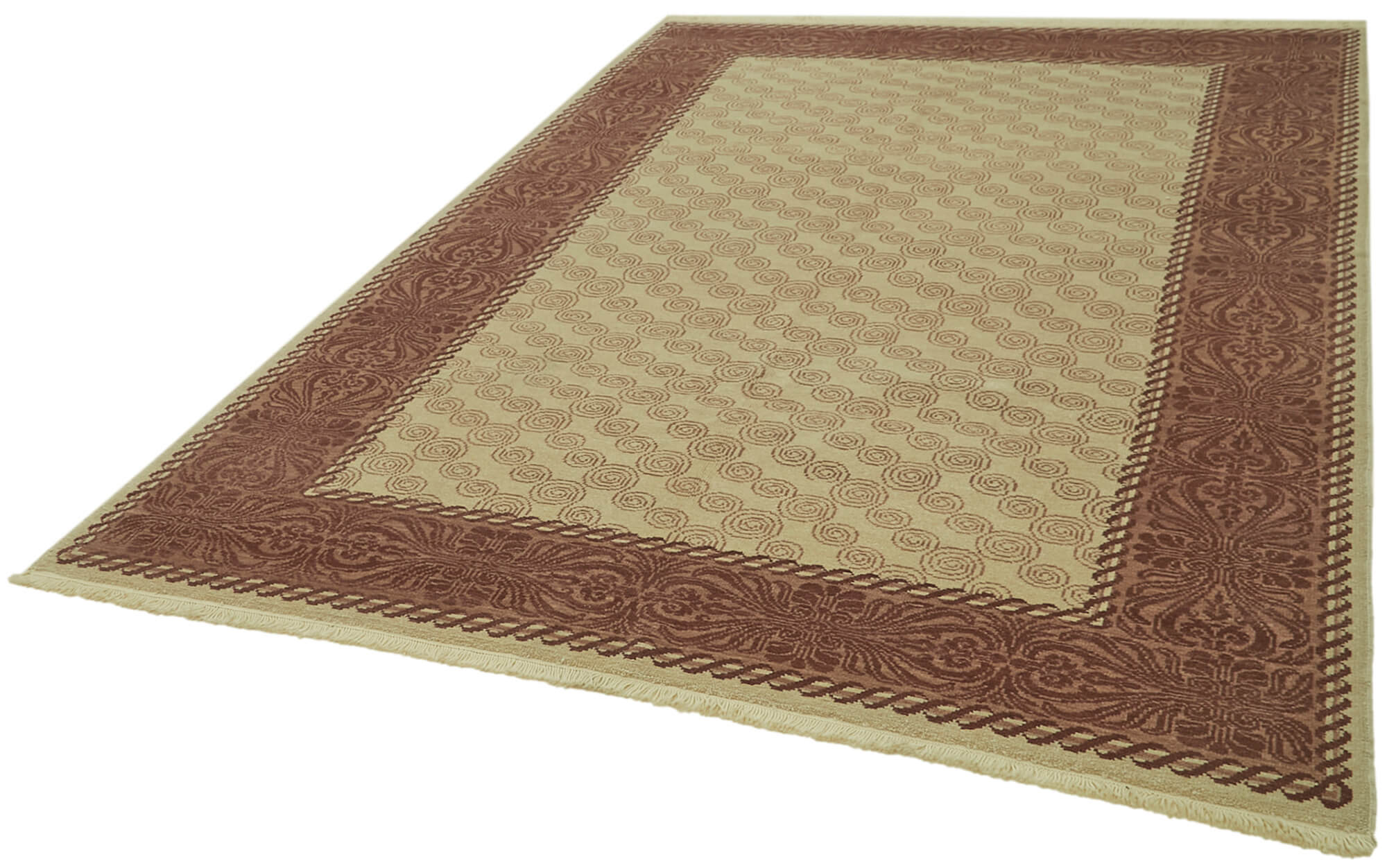 Handmade Wool Cotton Rug - Tebriz Beige Classic Style Carpet 6x9 Wool Rug