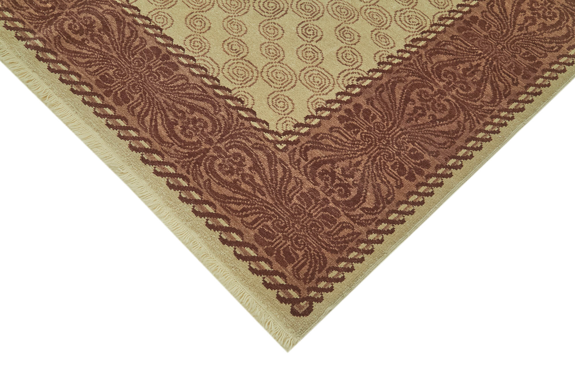 Handmade Wool Cotton Rug - Tebriz Beige Classic Style Carpet 6x9 Wool Rug