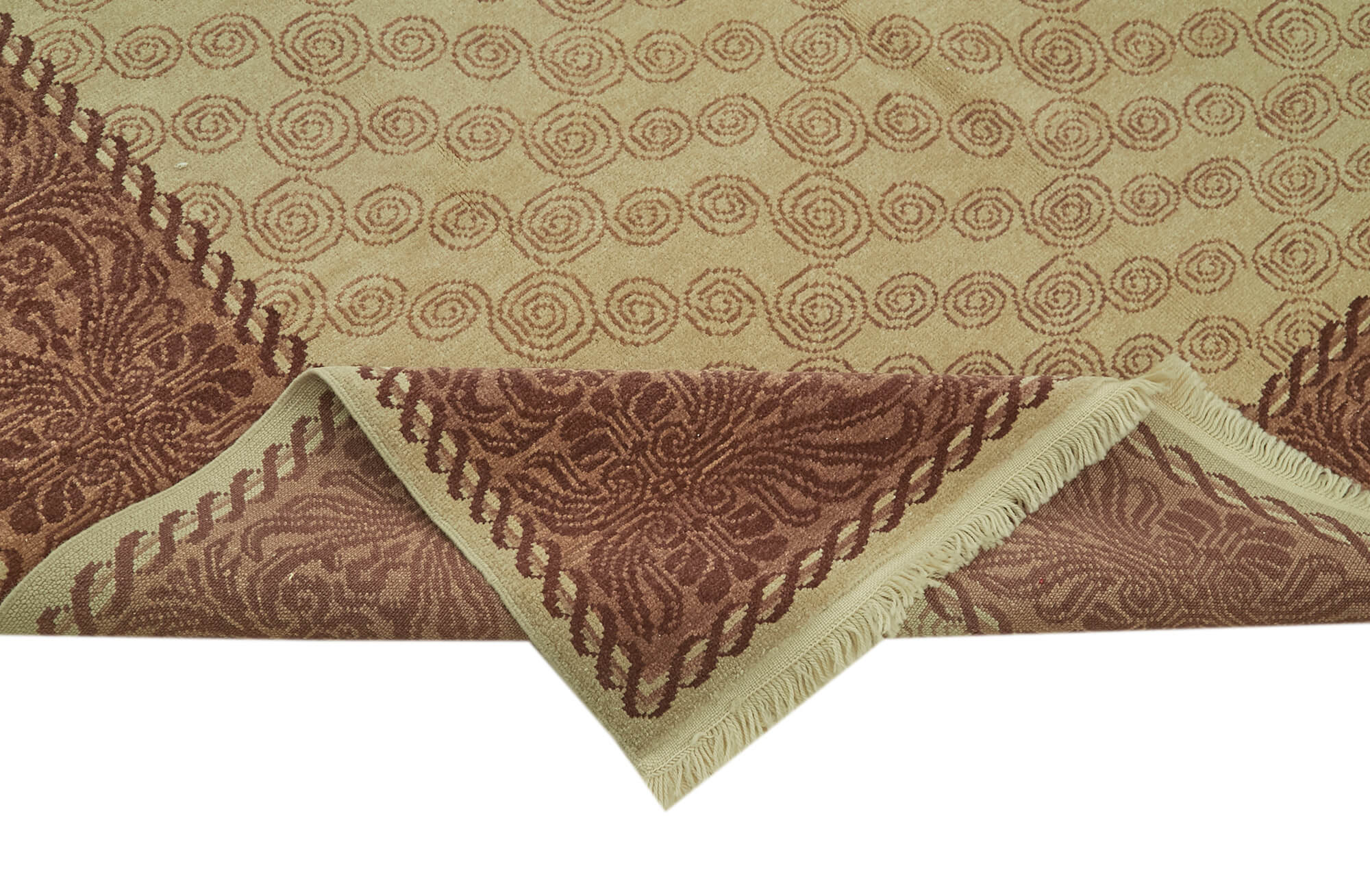 Handmade Wool Cotton Rug - Tebriz Beige Classic Style Carpet 6x9 Wool Rug