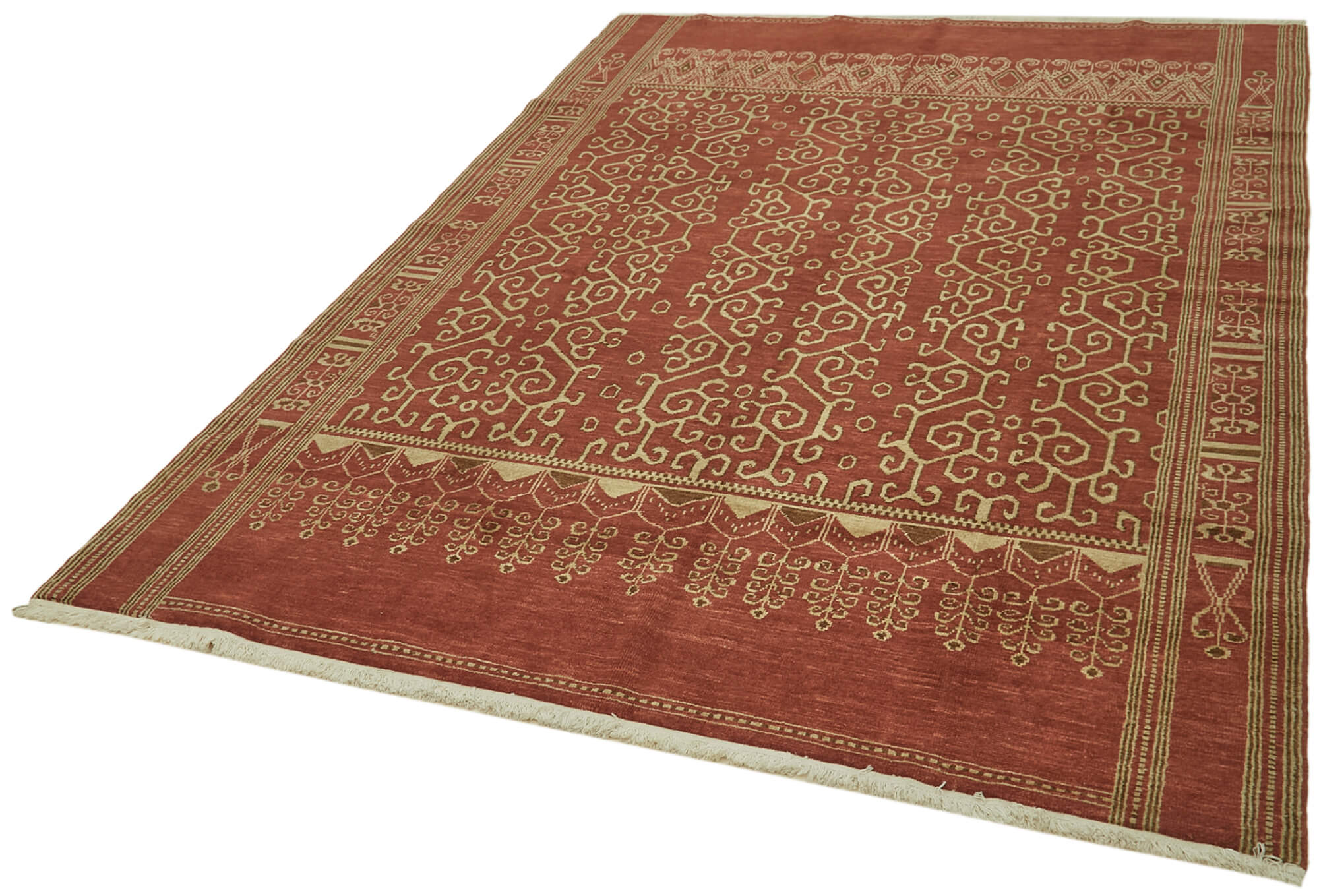 Handmade Wool Cotton Rug – Tebriz Classic Red 6x9 Wool Rug with Durable Cotton Weave