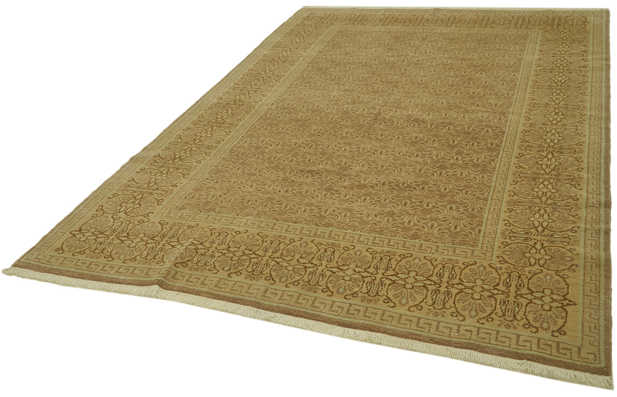 Handmade Wool Cotton Rug – Classic Wool Rug 6'8'' x 9'5'' Beige Woven Carpet