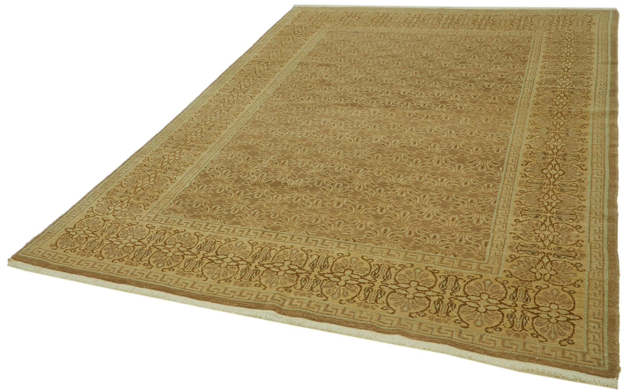 Handmade Wool Cotton Rug – Tebriz Classic Beige 6'6'' x 8'10'' Soft Texture Rug