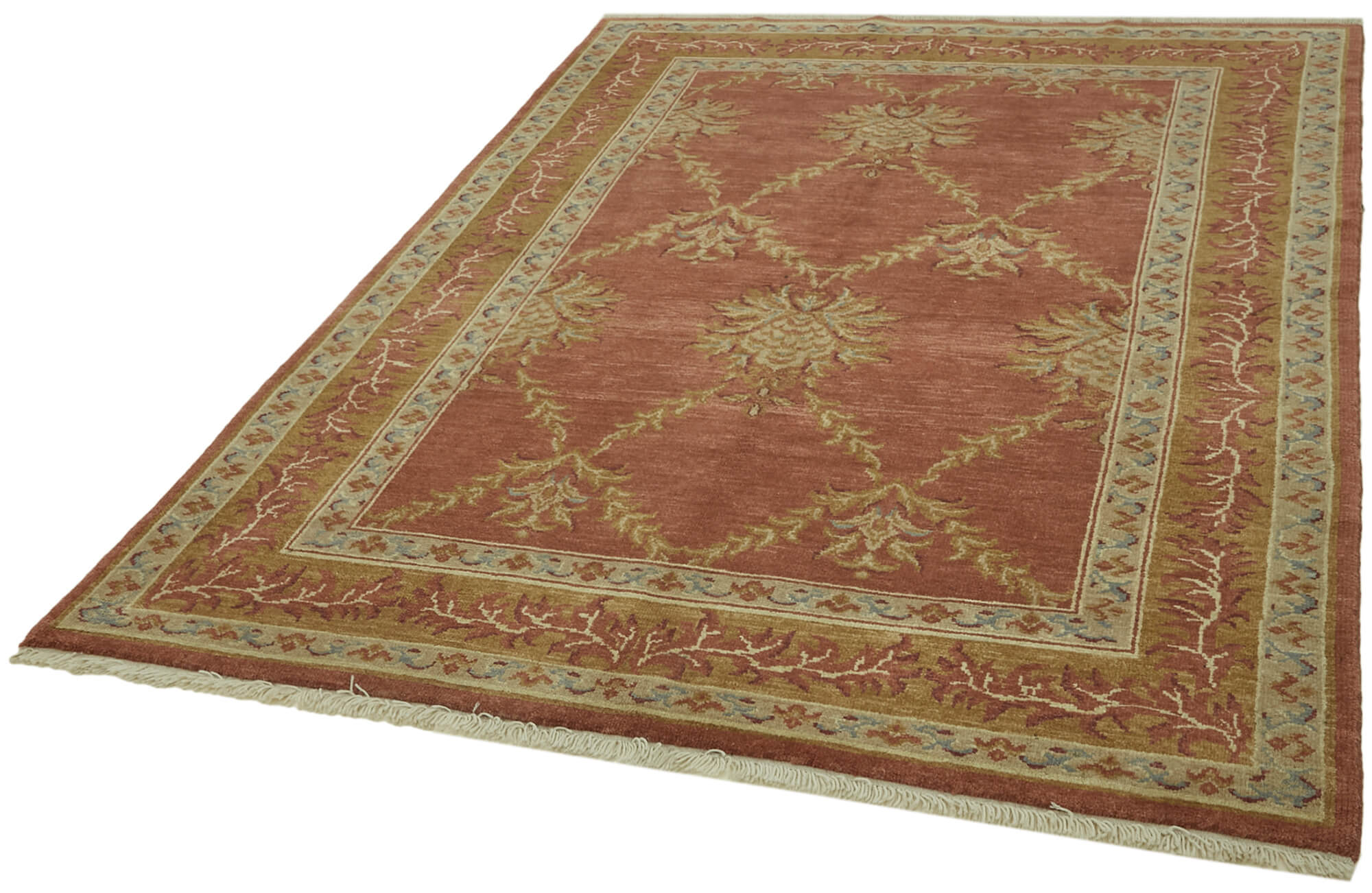 Handmade Wool Cotton Rug – Classic Red Wool Cotton Blend Carpet 5'9''x7'7''