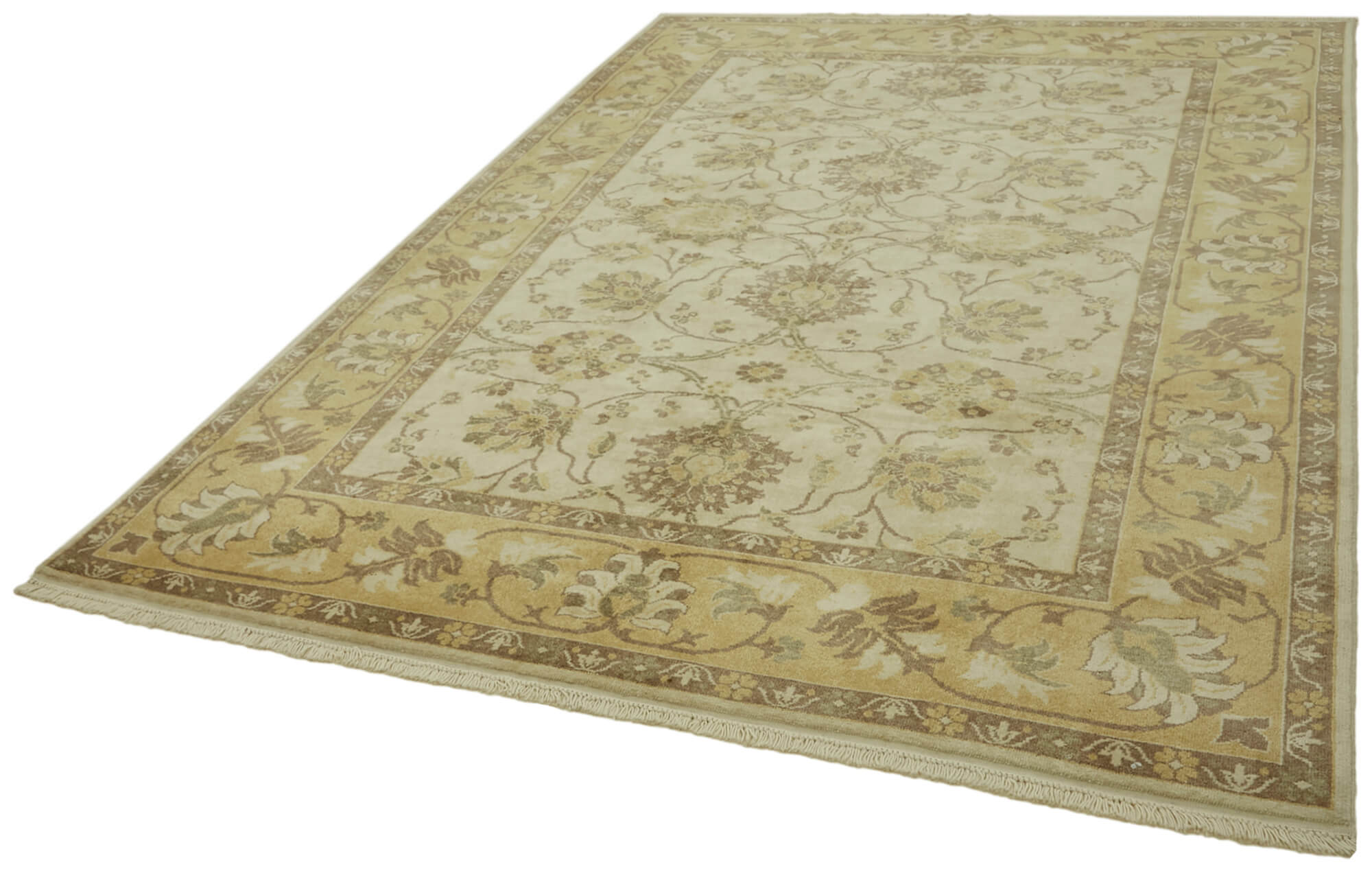 Handmade Wool Cotton Rug – Classic Beige Turkish Area Rug 6'9'' x 9'7''