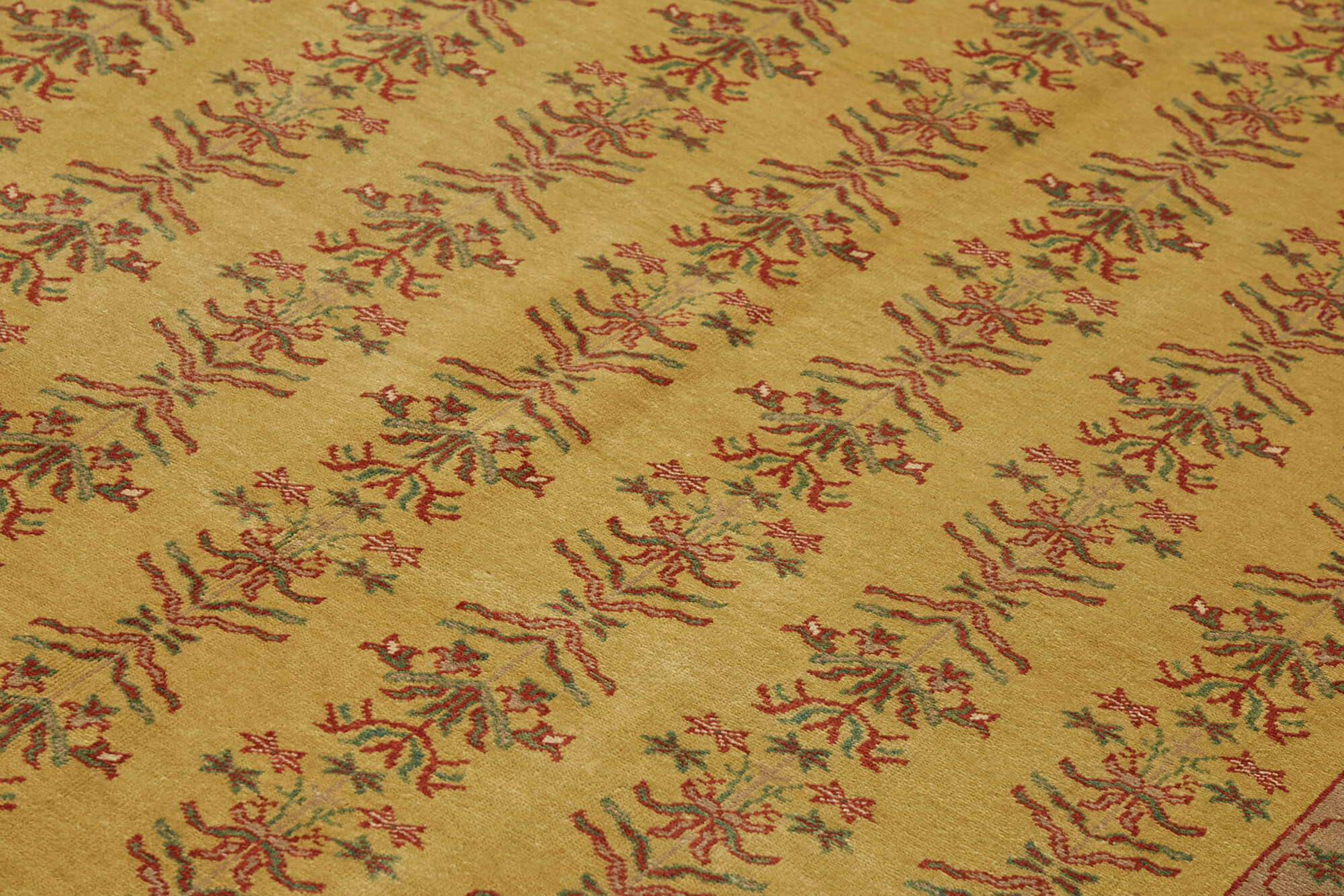 Handmade Wool Cotton Rug – Tebriz Green Classic 6'9'' x 9'4'' Area Carpet