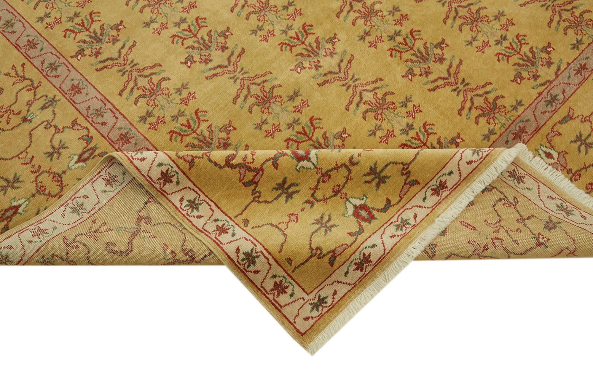 Handmade Wool Cotton Rug – Tebriz Green Classic 6'9'' x 9'4'' Area Carpet