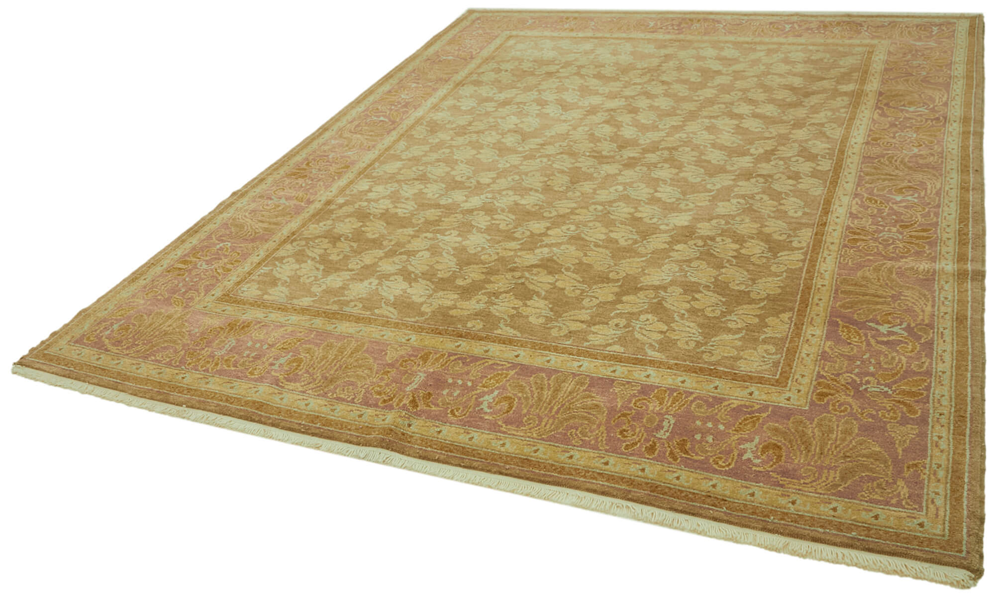Handmade Wool Cotton Rug – Beige Classic Style Vintage Area Rug 7'10''x10'2''