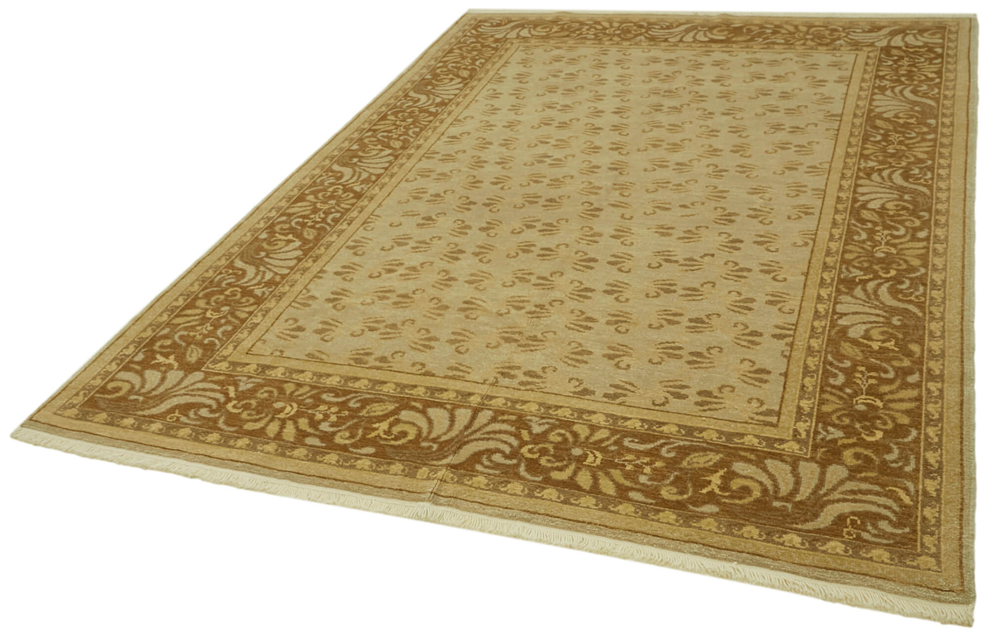Handmade Wool Cotton Rug – Classic Area Rug 6'8'' x 9'3'' Beige Turkish Wool