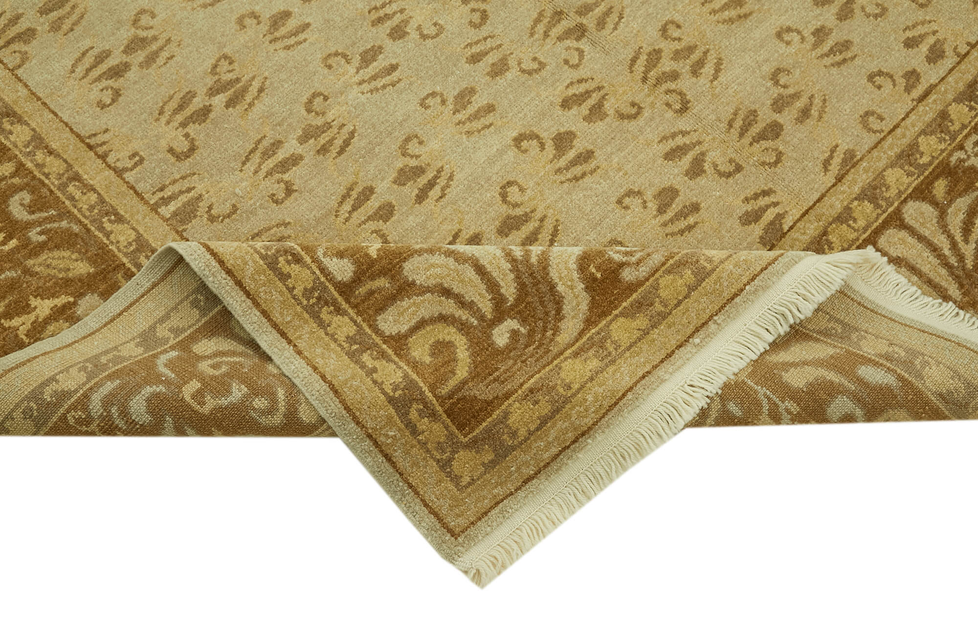 Handmade Wool Cotton Rug – Classic Area Rug 6'8'' x 9'3'' Beige Turkish Wool