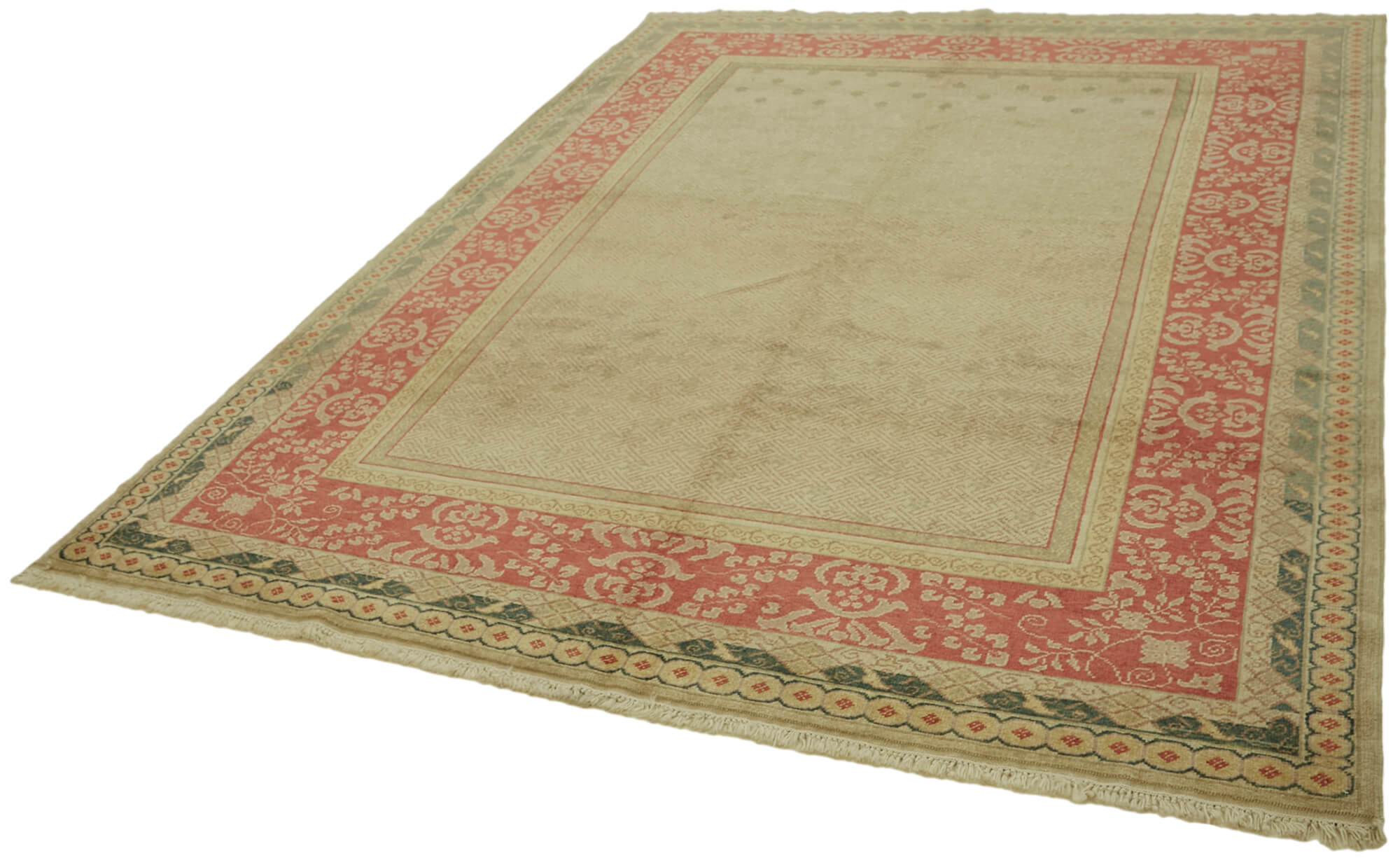 Handmade Wool Cotton Rug – Tebriz Classic Beige Carpet | Durable, Soft Texture