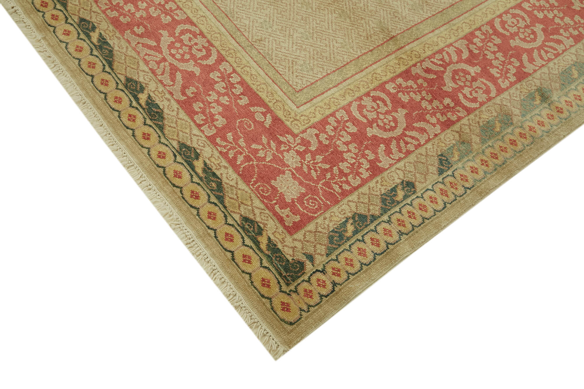 Handmade Wool Cotton Rug – Tebriz Classic Beige Carpet | Durable, Soft Texture