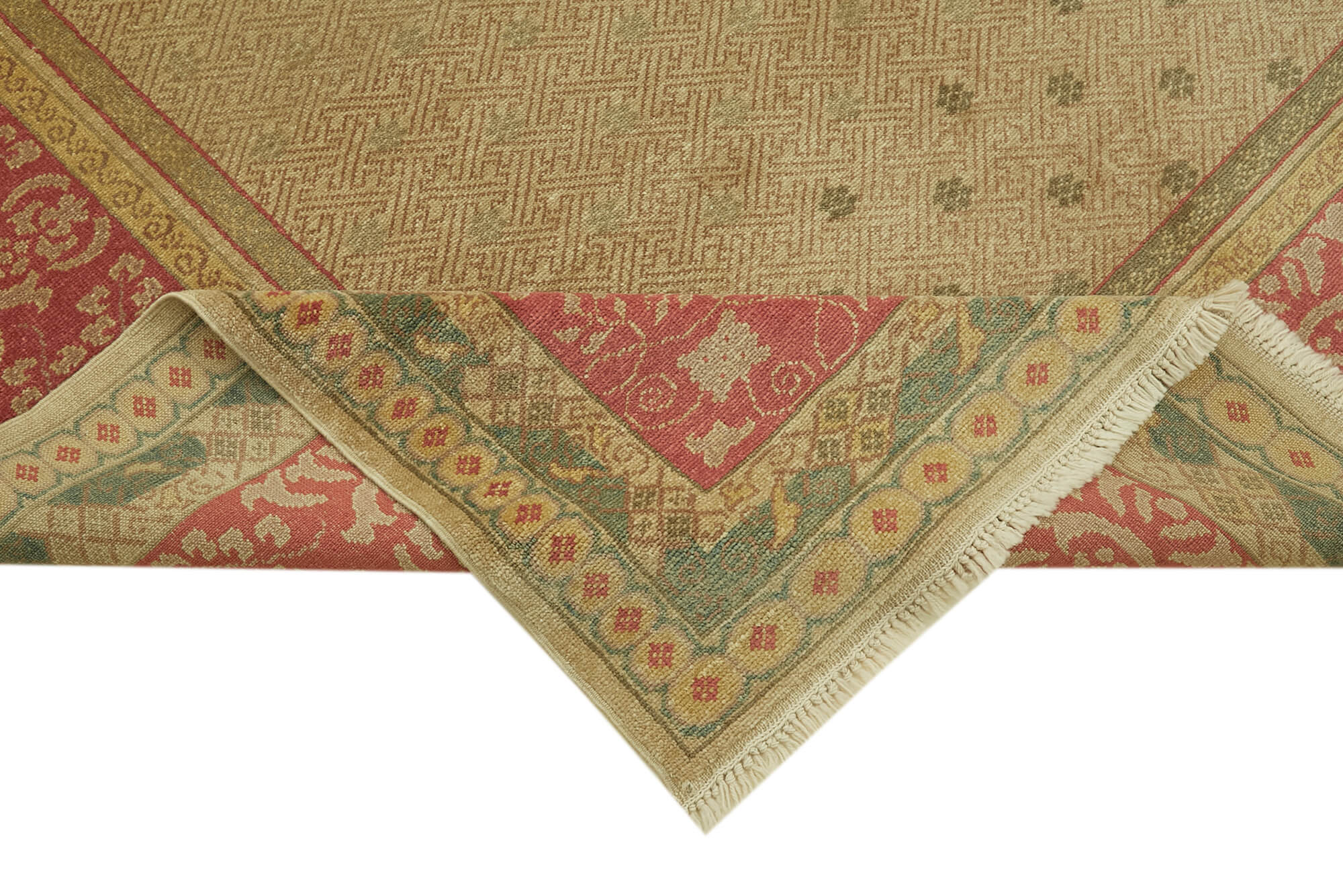 Handmade Wool Cotton Rug – Tebriz Classic Beige Carpet | Durable, Soft Texture