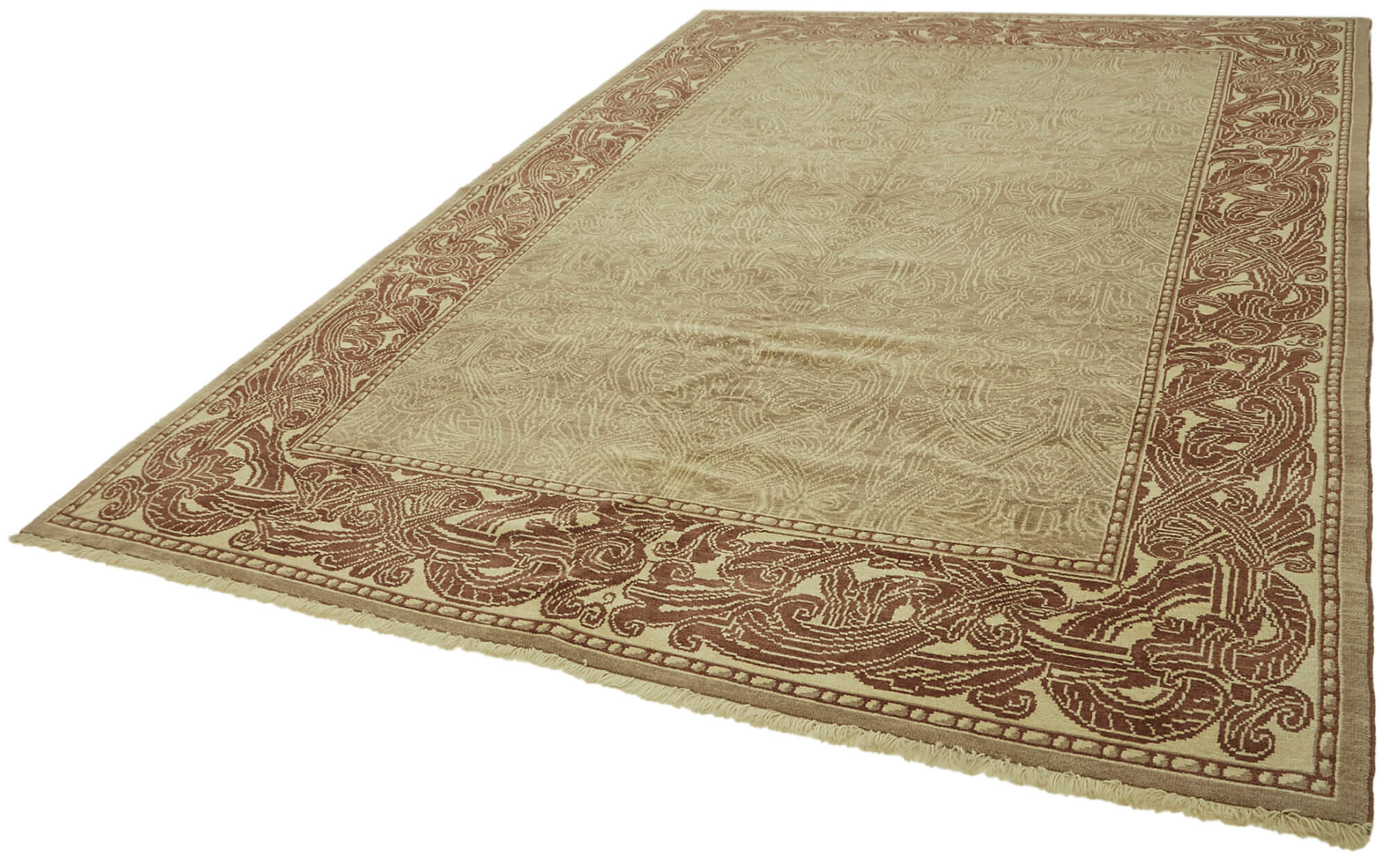 Handmade Wool Cotton Rug – Classic Beige Turkish Hand Knotted Area Carpet 8'1"x11'11"