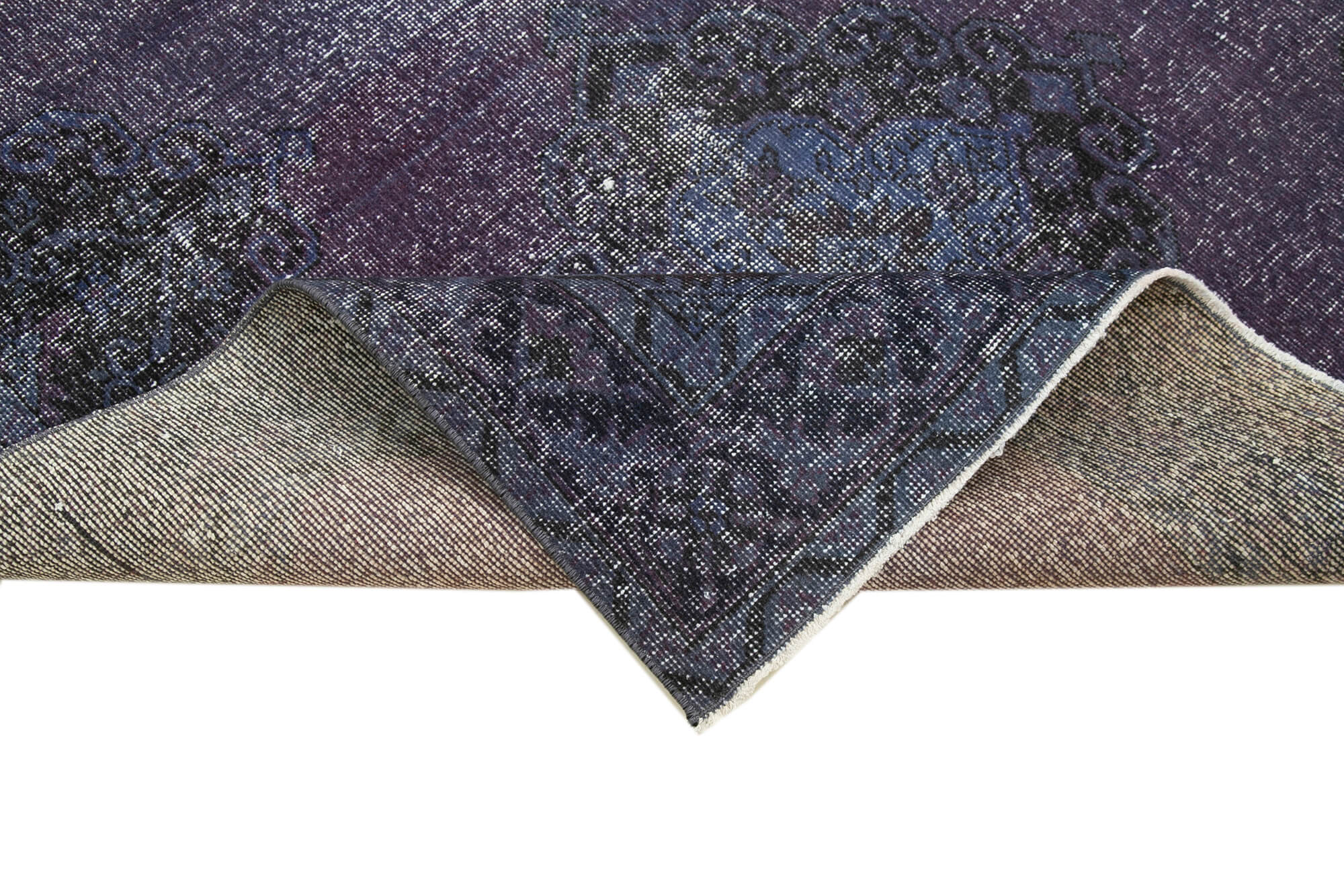 Handmade Vintage Area Rug - Purple Turkish Cotton Wool Carpet 4'7''x13'11''