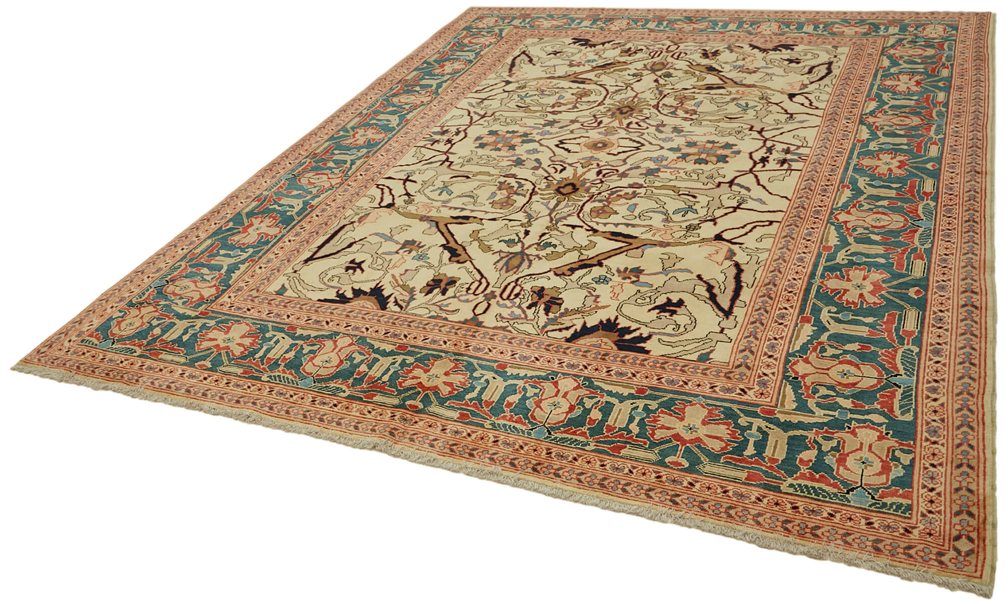 Handmade Wool Cotton Rug – Classic Beige Vintage Area Rug 8'1'' x 10'1''