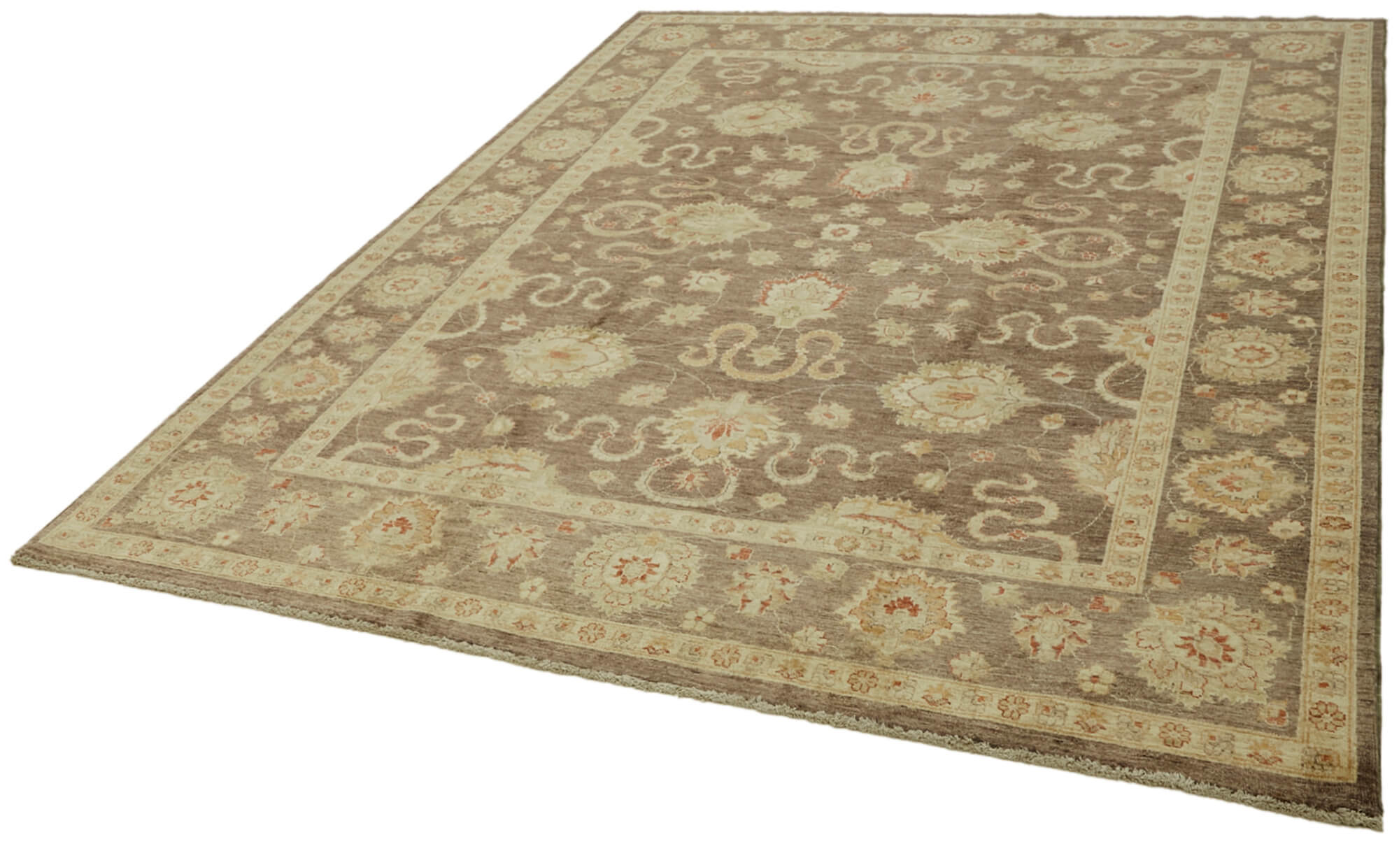 Handmade Wool Cotton Rug – Tebriz Classic Beige 7x9 Foot Vintage Area Rug