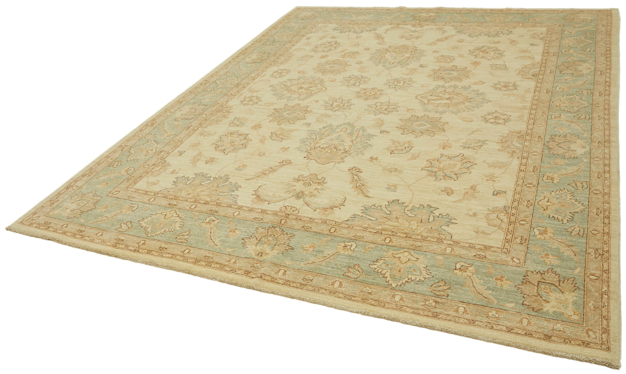 Handmade Wool Cotton Rug – Tebriz Classic Beige 8x10 Foot Vintage Area Rug