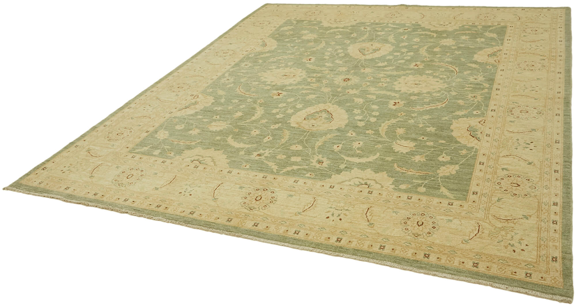 Handmade Wool Cotton Rug - Tebriz Beige Classic Style Vintage Area Carpet 8'5''x9'9''