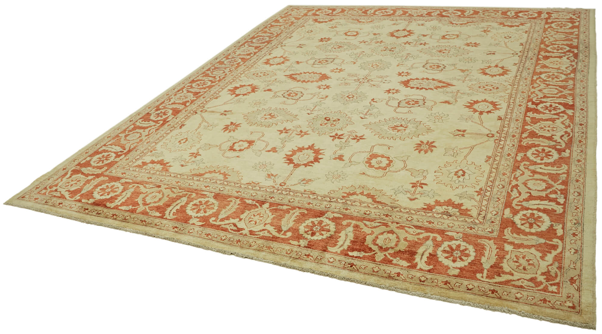 Handmade Wool Cotton Rug - Tebriz Classic Area Rug 9'0'' x 11'7'' Beige