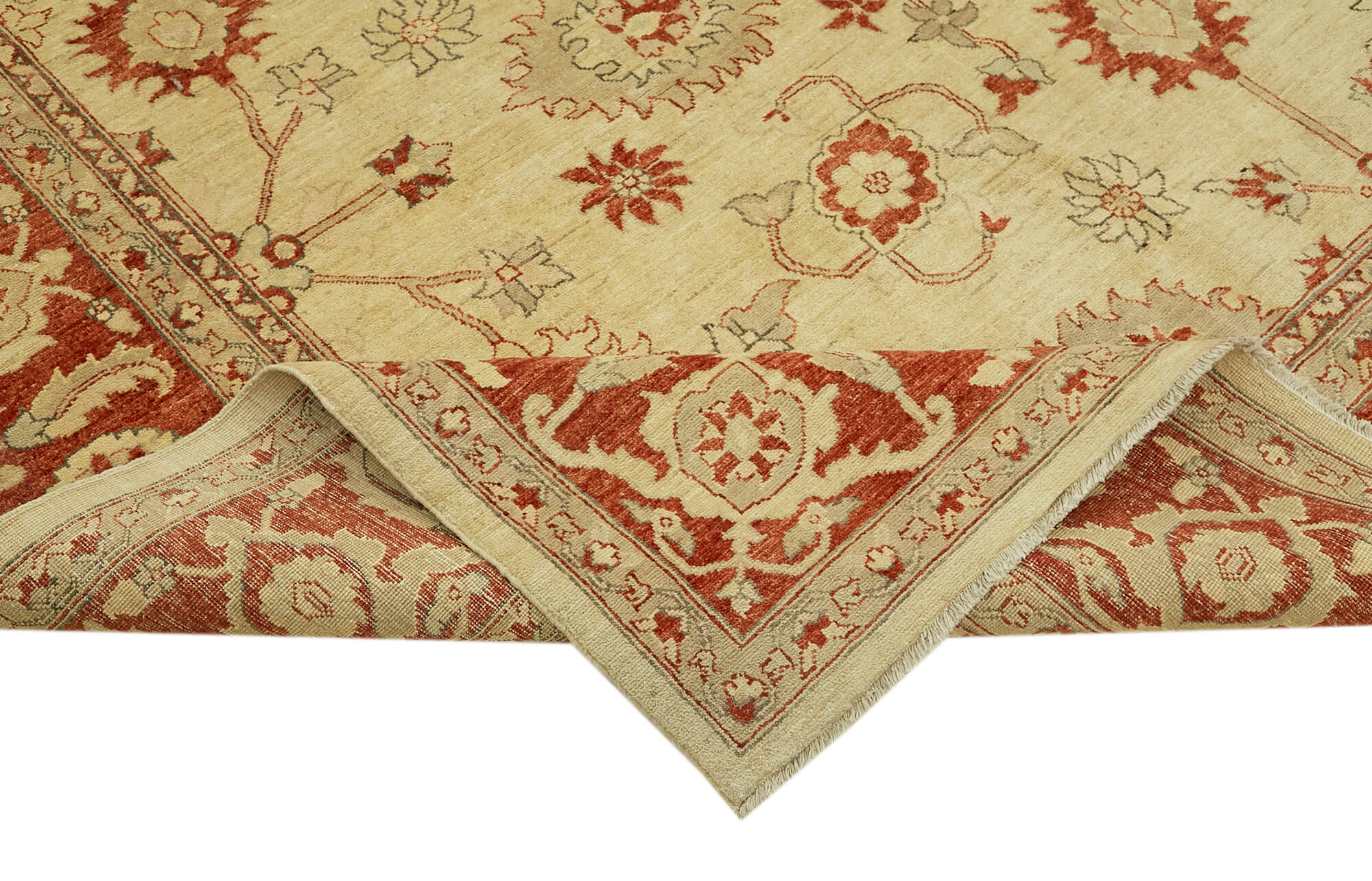 Handmade Wool Cotton Rug - Tebriz Classic Area Rug 9'0'' x 11'7'' Beige
