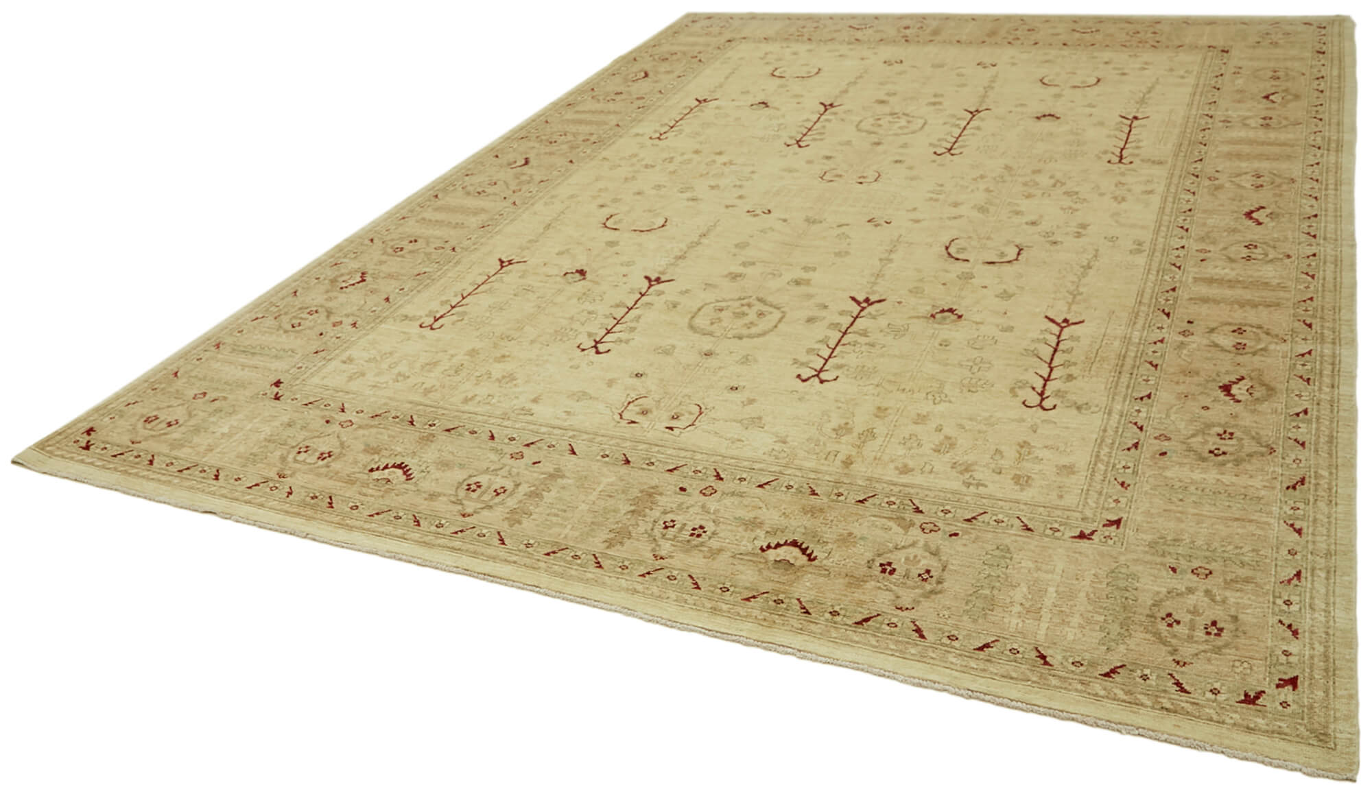 Handmade Wool Cotton Rug – Tebriz Classic Beige Turkish Area Rug 9'1''x12'4''