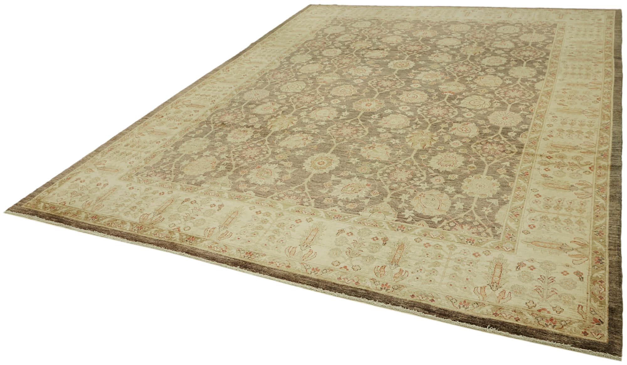 Handmade Wool Cotton Rug – Classic Beige Turkish Area Rug 9x12 Vintage Carpet